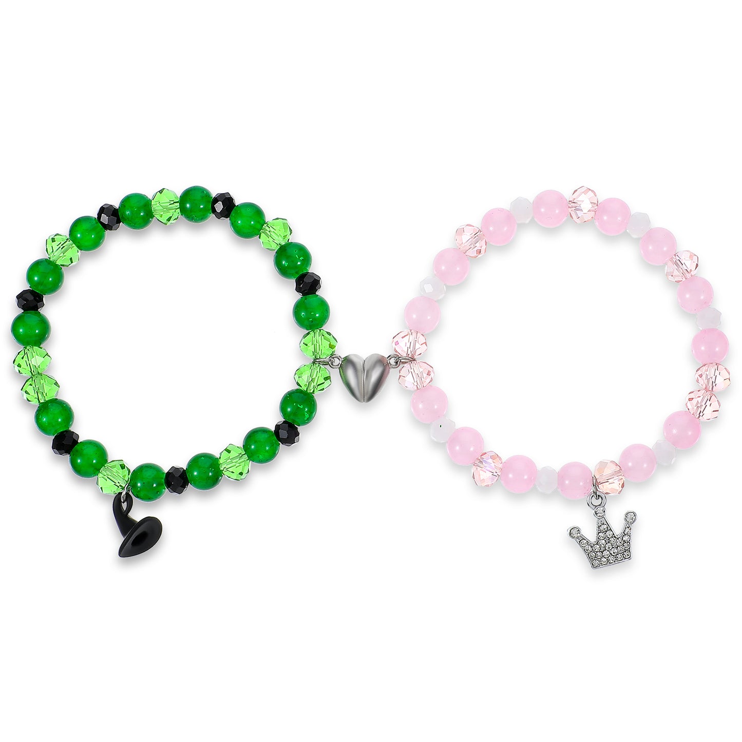 Sibba Matching Heart Bracelets 2 PCS Friendship Bracelet Couples Crystal Bead Charms Bracelet Set, Crown & Witch Hat Best Friends Sister Lucky Strand Soulmate Birthday Jewelry Gifts for Women Men