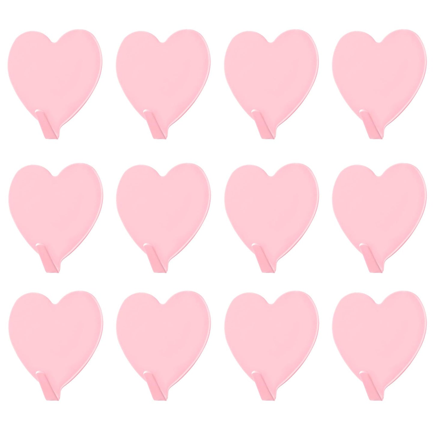 COMNICO 12 Pack Heart Shaped Decorative Wall Hooks, Cute Self-Adhesive Hanging Hooks Heavy Duty Stainless Steel No Tools Sticky Door Window Pothook for Home Kitchen Bathroom Office (Light Pink)