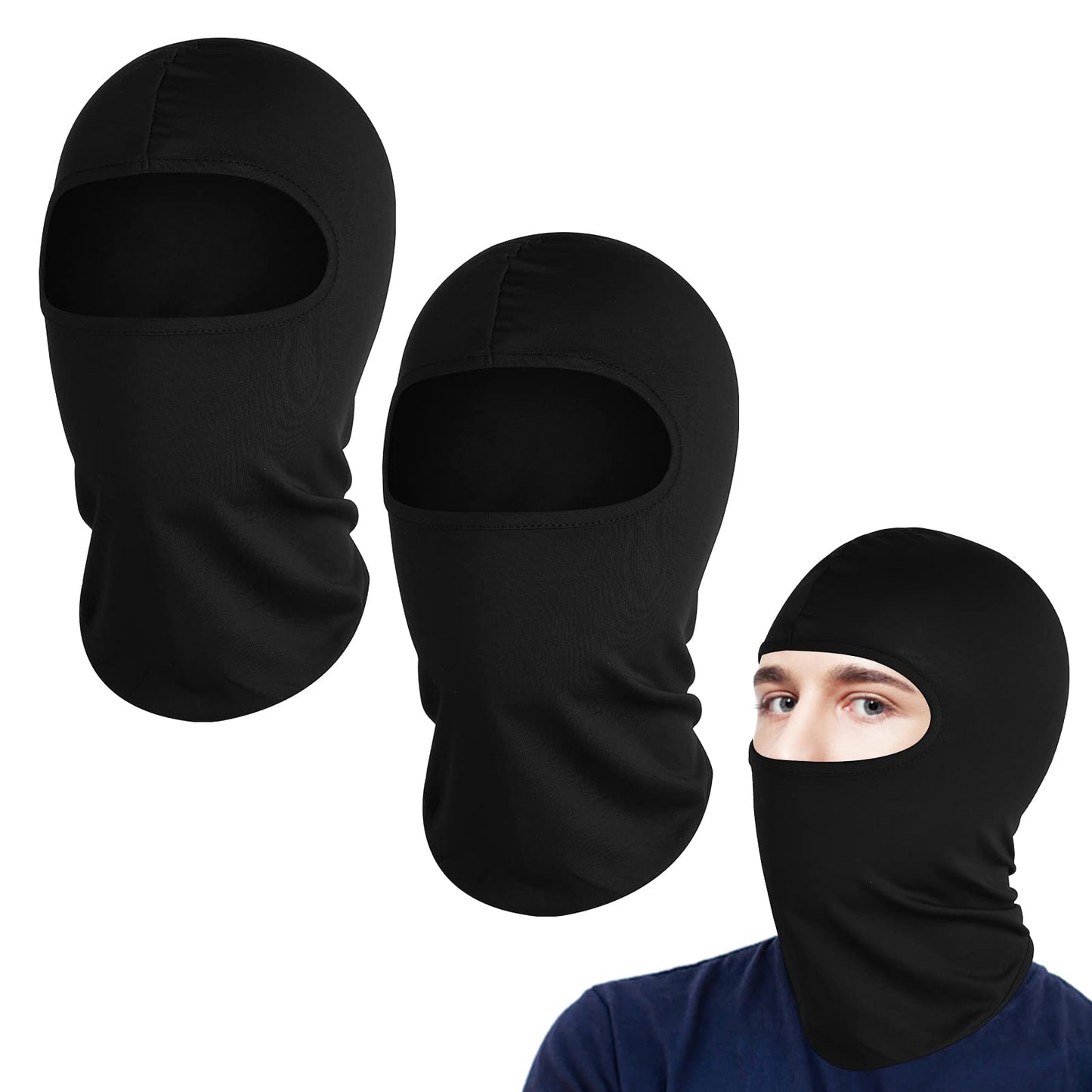 Sibba 2Pcs Wind Cap Ski Masks, Balaclavas Outdoor Sports Cycling Hat, Thin Breathing Windproof UV Protective Hat for Women Men Black