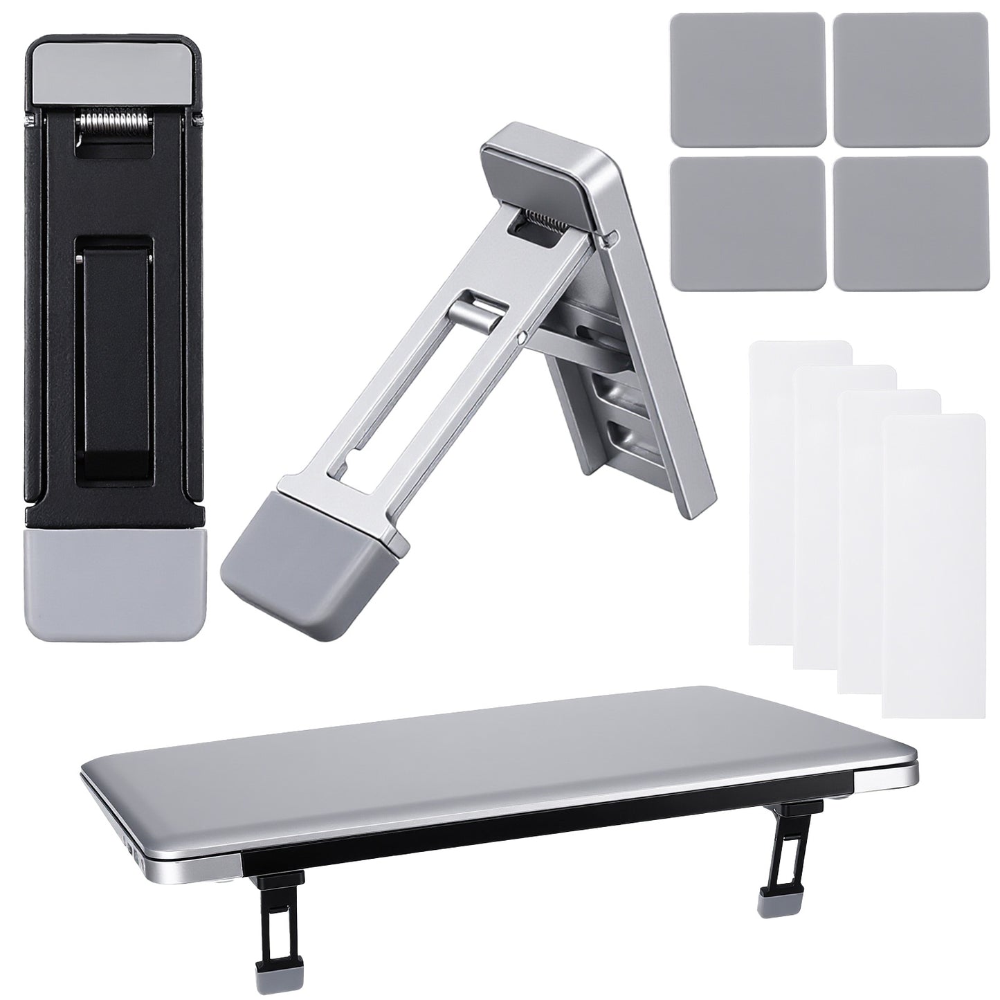 4 Pcs Portable Laptop Stand for Desk Foldable Keyboard Riser Stand Ergonomic Computer Keyboard Lift with Anti-Slip Pads Adjustable Tilt Self-Adhesive Keyboards Riser Feet for Laptop Most Keyboards
