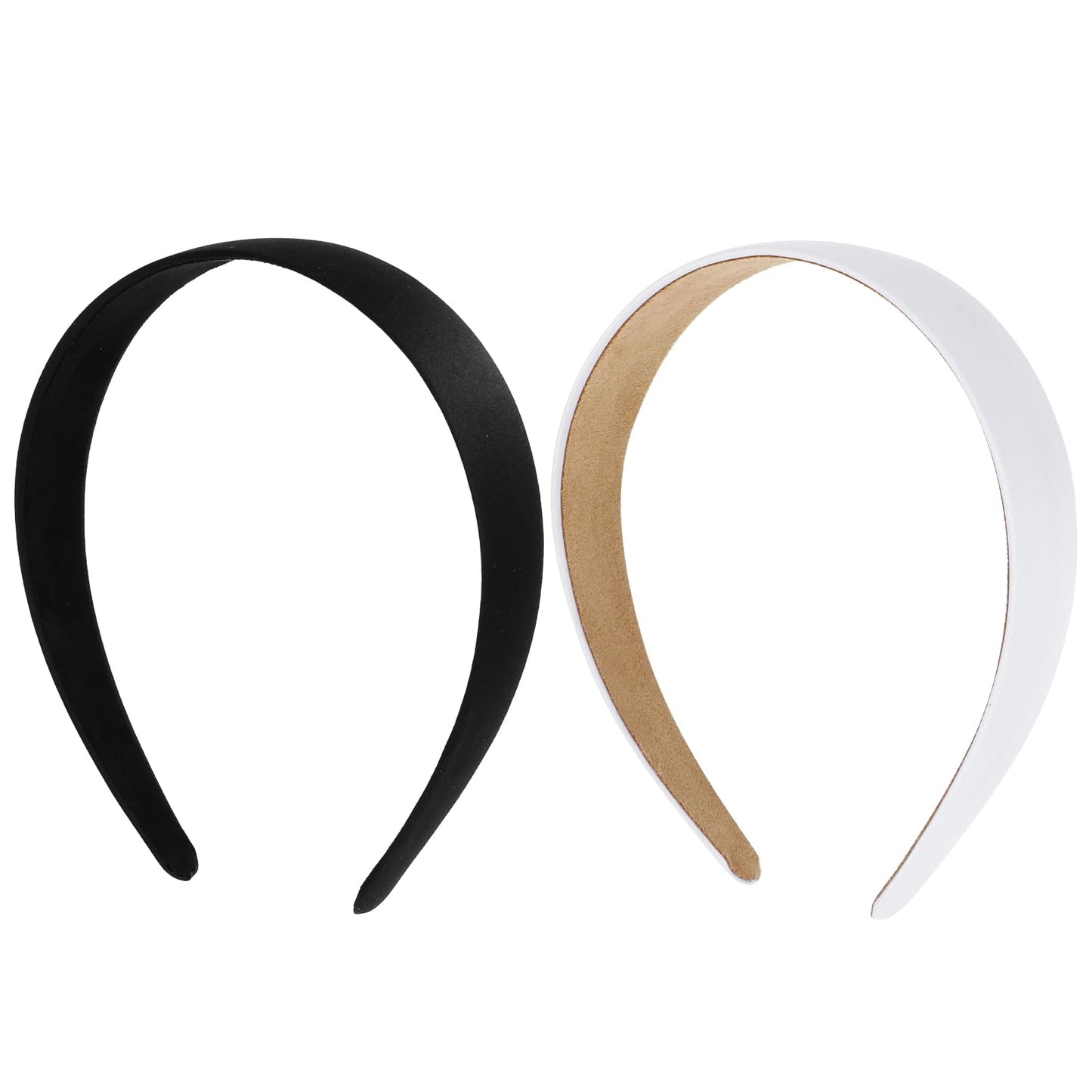 Dimeho 2 Pcs Satin Hairbands Motique Accessories Solid Wide Padding Headband No Teeth Thick Simple Hair Hoop Styling Seamless Lightweight Hair Accessories for Women Teen Girls(Black+White)