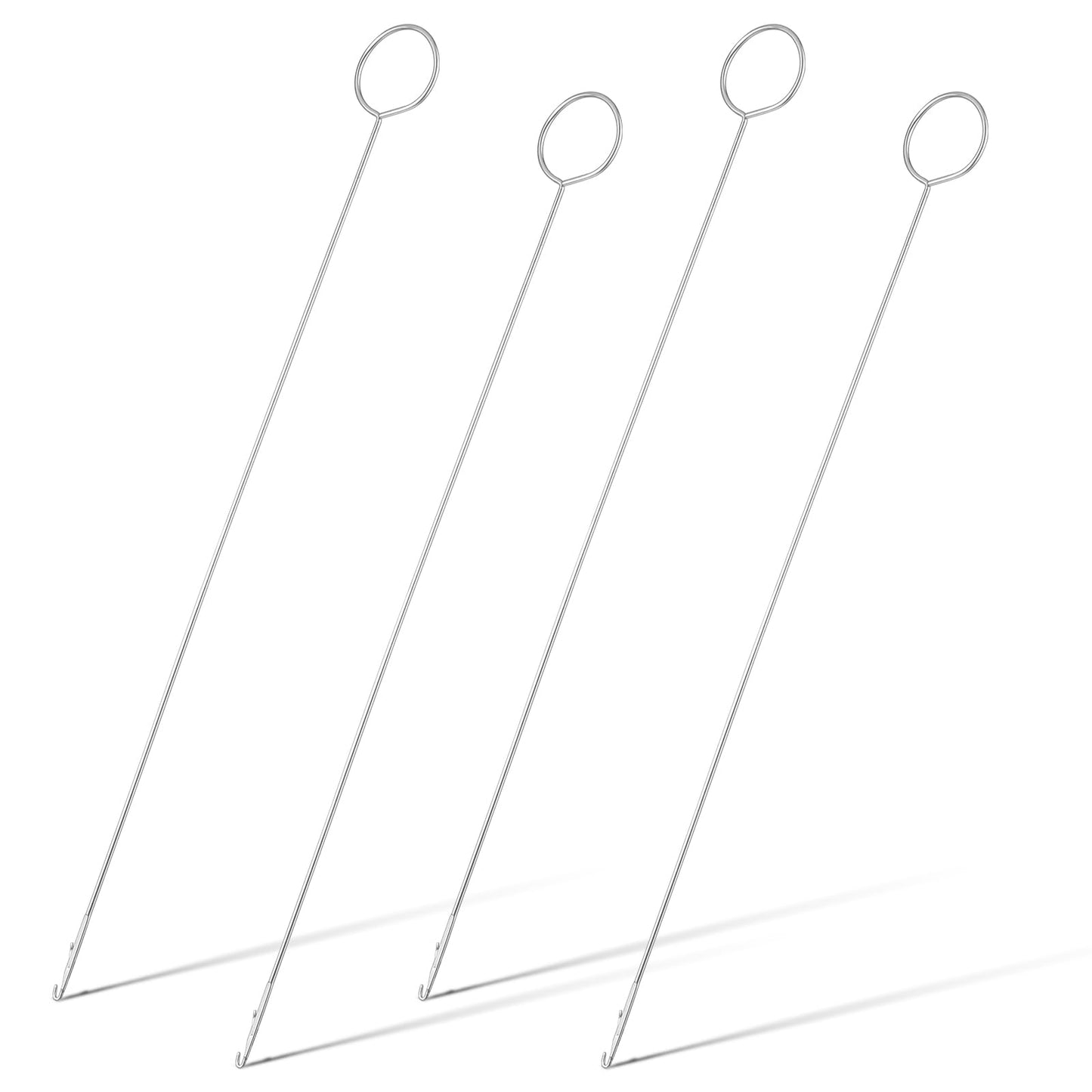 4 Pcs Sewing Loop Turner Hook with Latch Long Tongue Crochet Stainless Steel Needle Threading Knot Grippers Sewing Tool DIY Knitting Accessories for Tube Straps Fabric Belts Strips