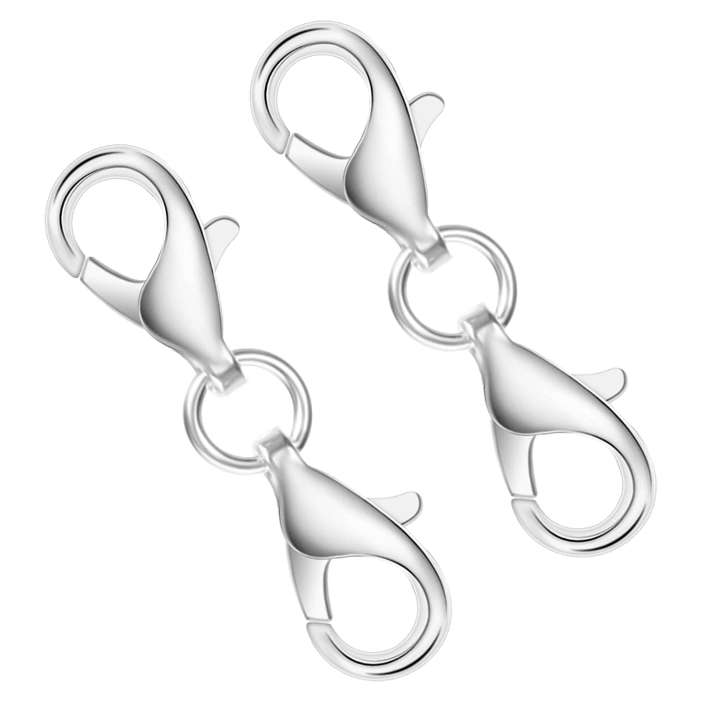 Wanmu Pack of 2 925 Silver Chain Clasp, Double Opening Lobster Clasp, Chain Clasp, Double Opening Necklace Extender, Bracelet Extender for Jewellery, Bracelets, Jewellery Making