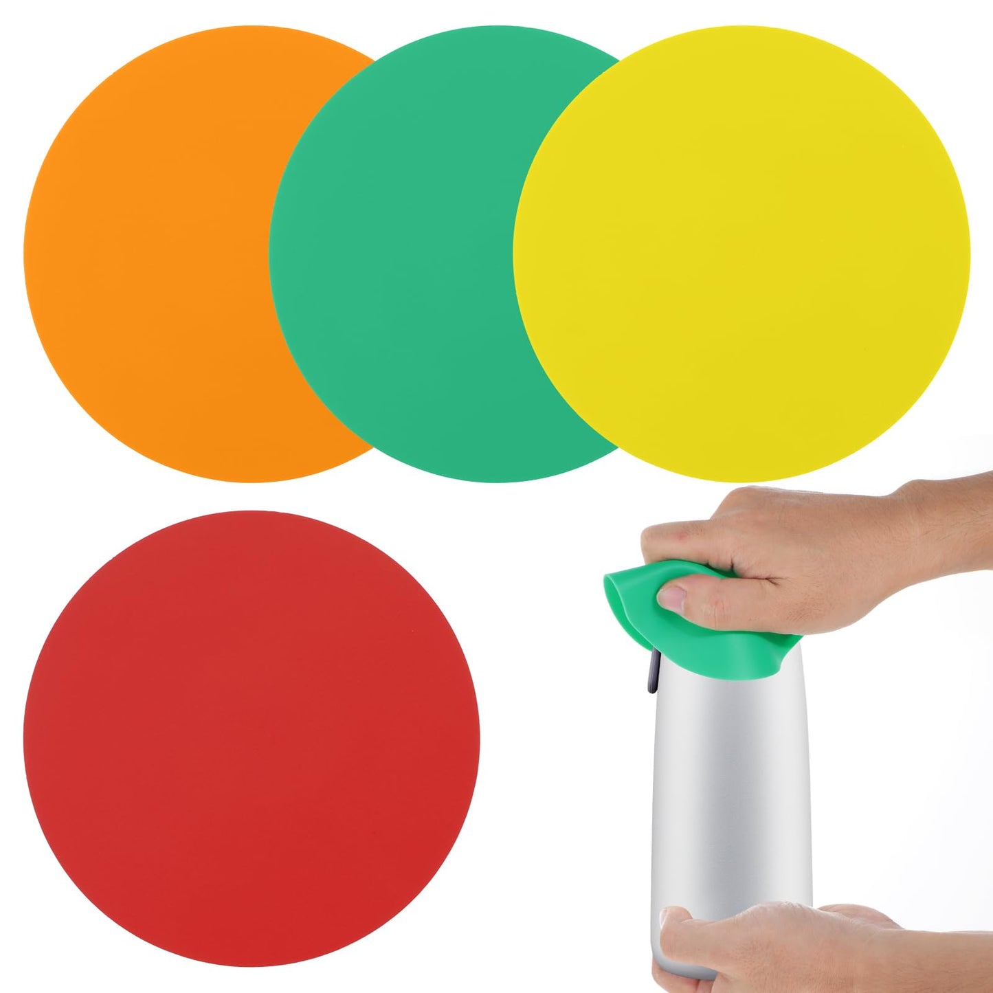 Sibba Rubber Jar Gripper Pads 4 Pcs Bottle Lid Grippers Multi-purpose Coasters Round Silicone Heat Insulation Pad Portable Cap Cushions Kitchen Utensils for Elderly Women Weak Hands