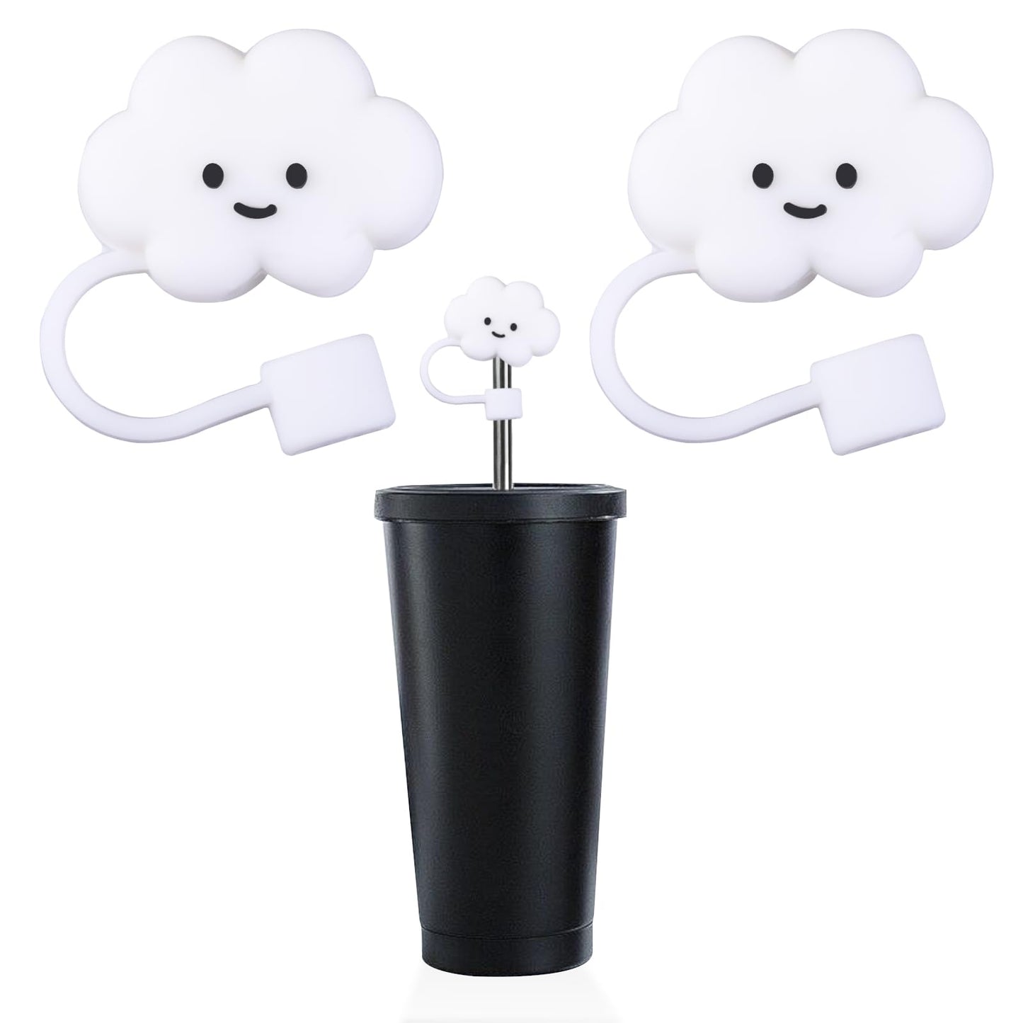 2 Pcs Cloud Shape Straw Topper Reusable Straw Cover Cap Silicone Drinking Straw Tips Lids Lovely Anti-Dust Straw Plugs Soft Protector Cover Accessories for 0.31 Inch/8 MM Diameter