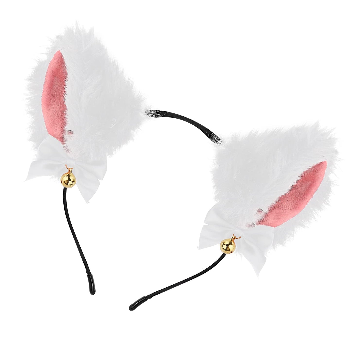 Sibba Christmas Decor Cat Ears Headband with Bells Kawaii Plush Furry Fox Ear Hair Hoop Headwear Hair Band For Women Girls Valentines Cosplay Hairband Easter Party Costume Hair Accessories (White)