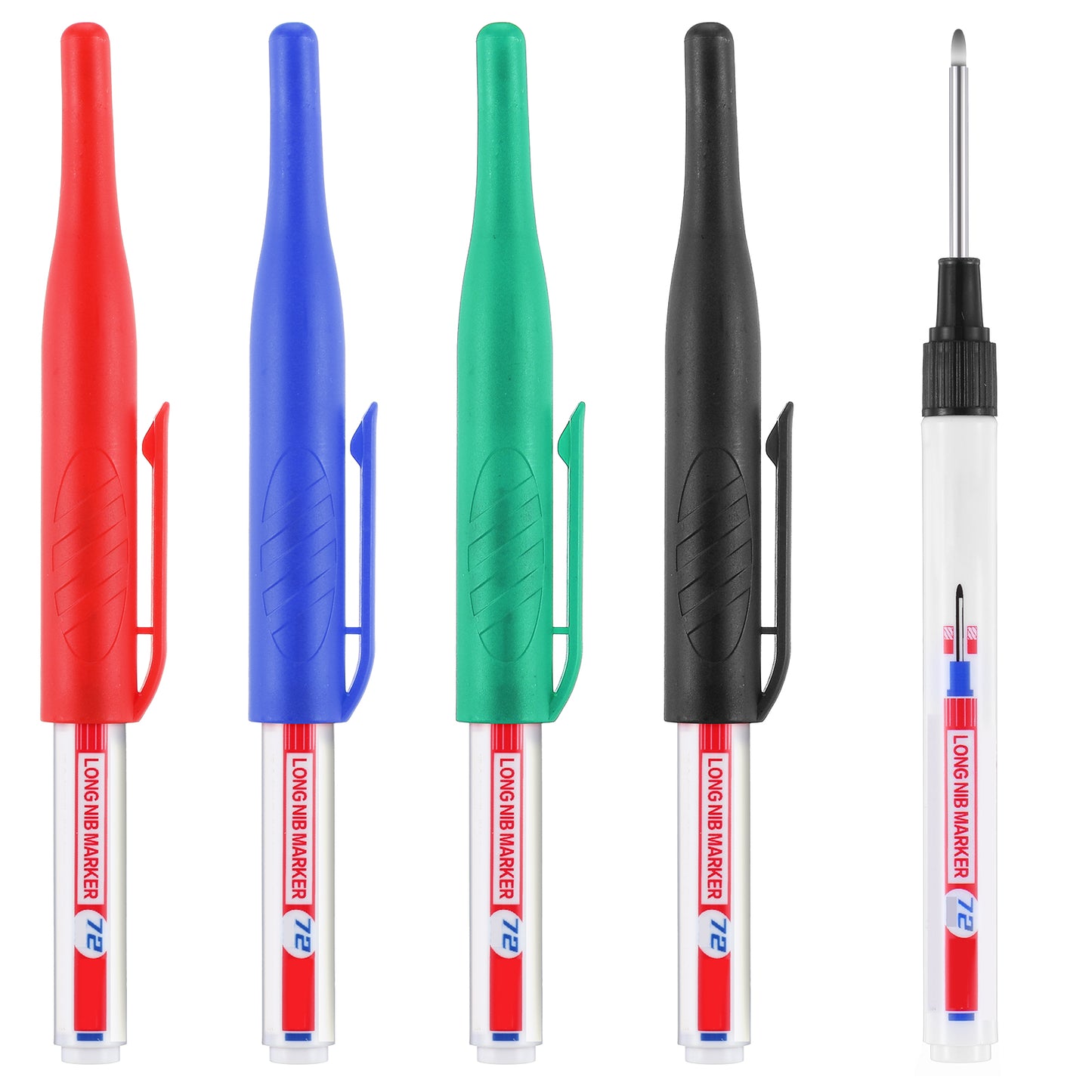 Sibba 4Pcs Multi Purpose Deep Hole Marker Pens Deep Reach Markers Permanent Markers Long Nib Head Marker Waterproof Carpenter Ink Pen 30MM Highlighters for Bathroom Woodworking Architect