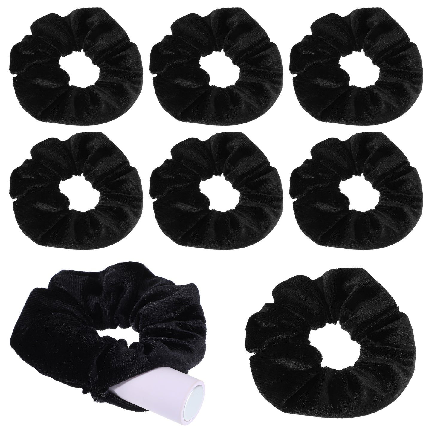 8Pcs Hair Scrunchies for Women Girls Elastics Stain Scrunchies with Pocket Chiffon Ponytail Holder Classic Thick Scrunchy Tie Corduroy Bobbles Soft Scrunchy Band Black for Thin Thick Hair Styling