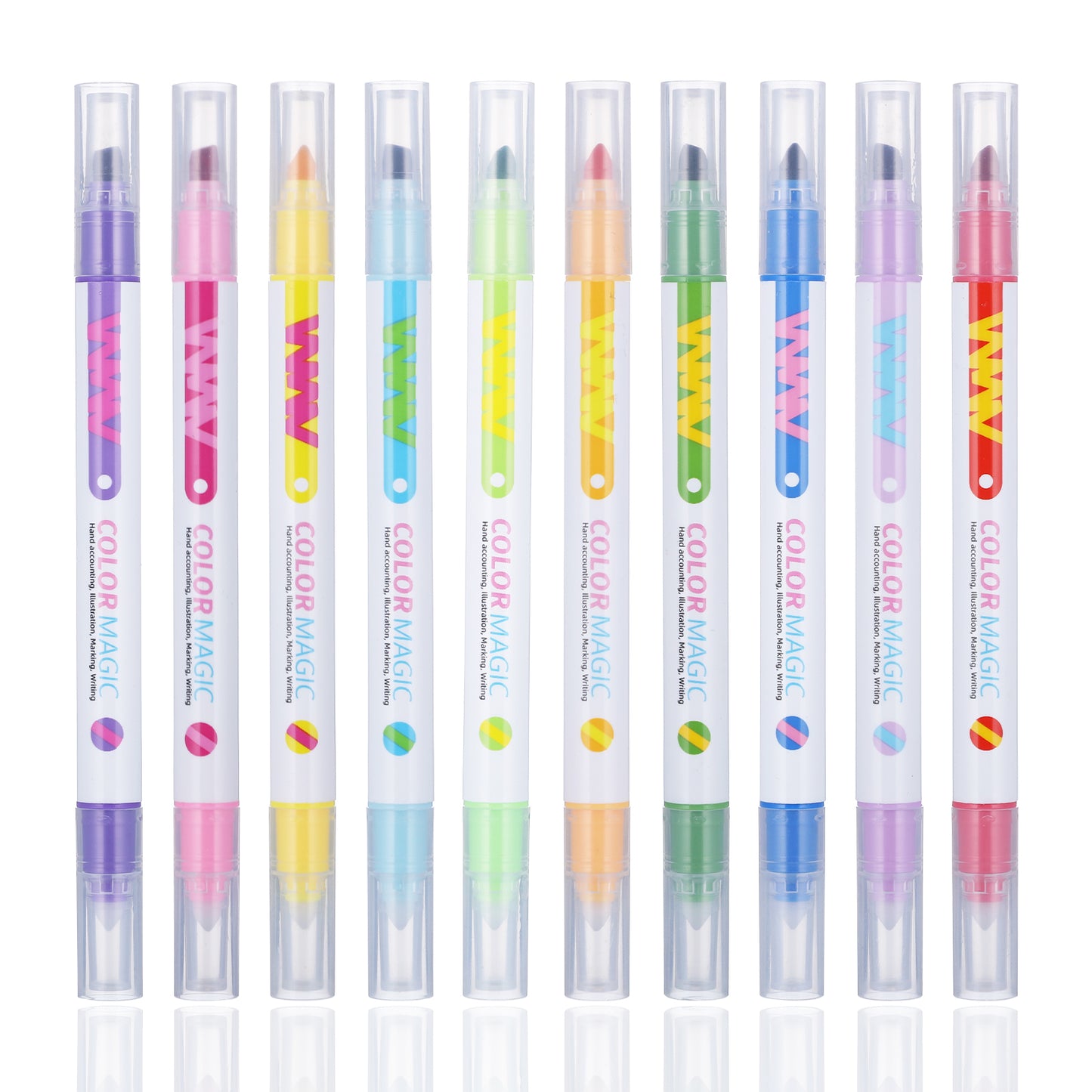 10Pcs Erasable Highlighters Double Tip Highlighters 10 Color Changing Highlighter Pens No Bleeding Highlighter Markers Smooth Writing Book Journaling for Bible Planner Canvas Painting Glass Diy Crafts