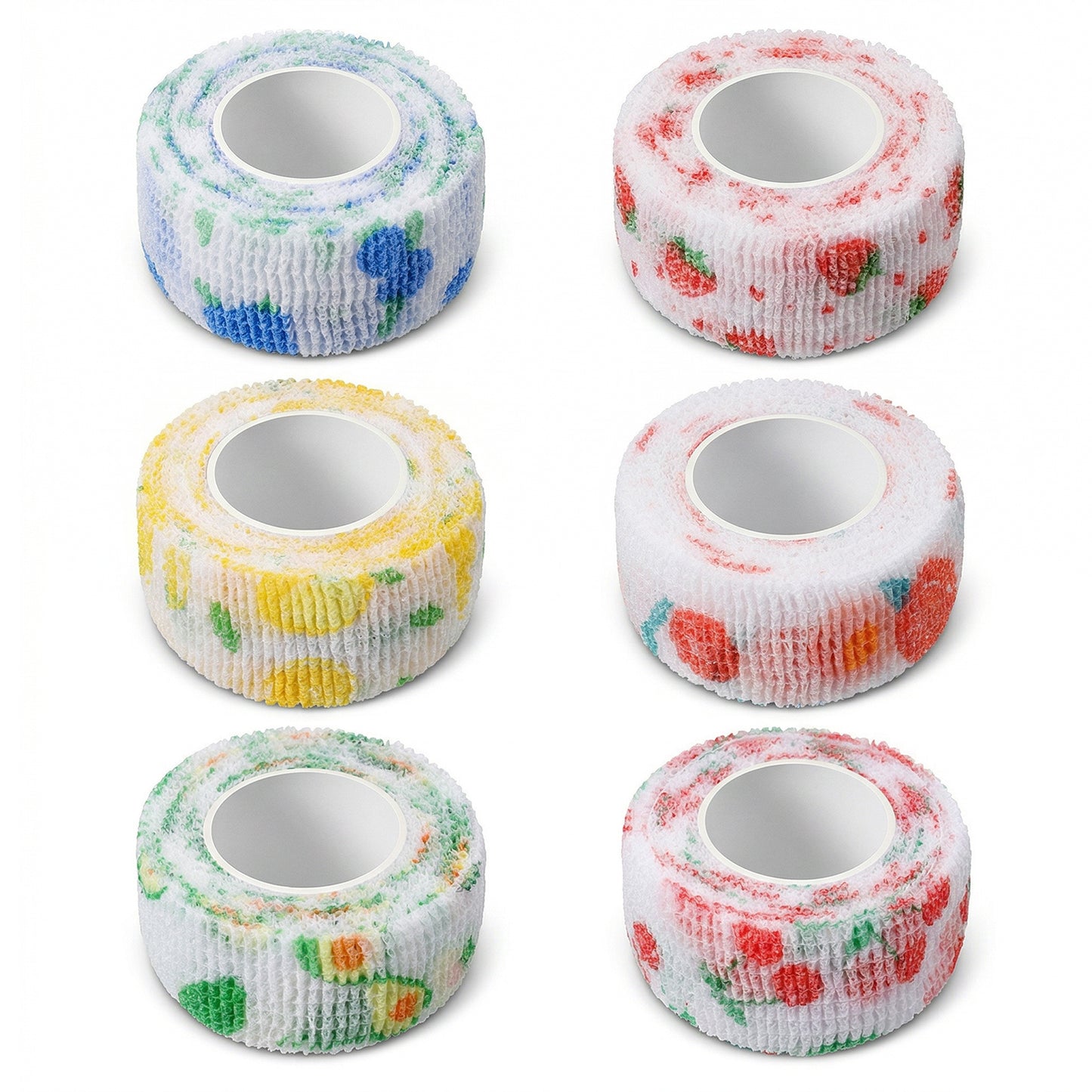 6 Rolls Self Adhesive Bandage Wrap Thimble Tape Set Adhesive Finger Protection Wrap Mix Color Elastic Athletic Tape Adjustable Nail Finger Protector Tapes Small Fruit Paint Bandage for Sports Quilting