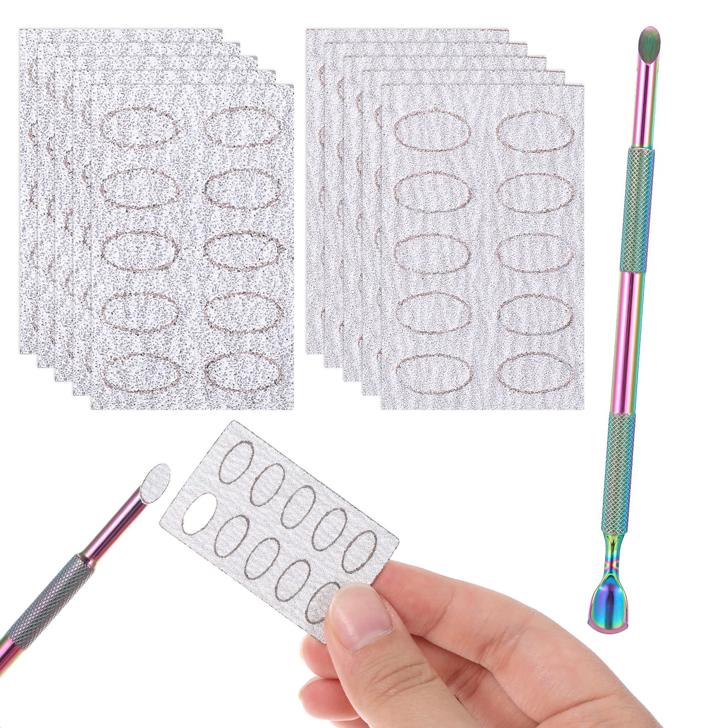 COMNICO Nail Cuticle Pusher and 10pcs Self-Adhesive Sandpaper Nail Cleaner Pre-treatment Cuticle Pusher NailArt Pre-polishing Sand Paper Replace Sanding Paper NailCare Tools