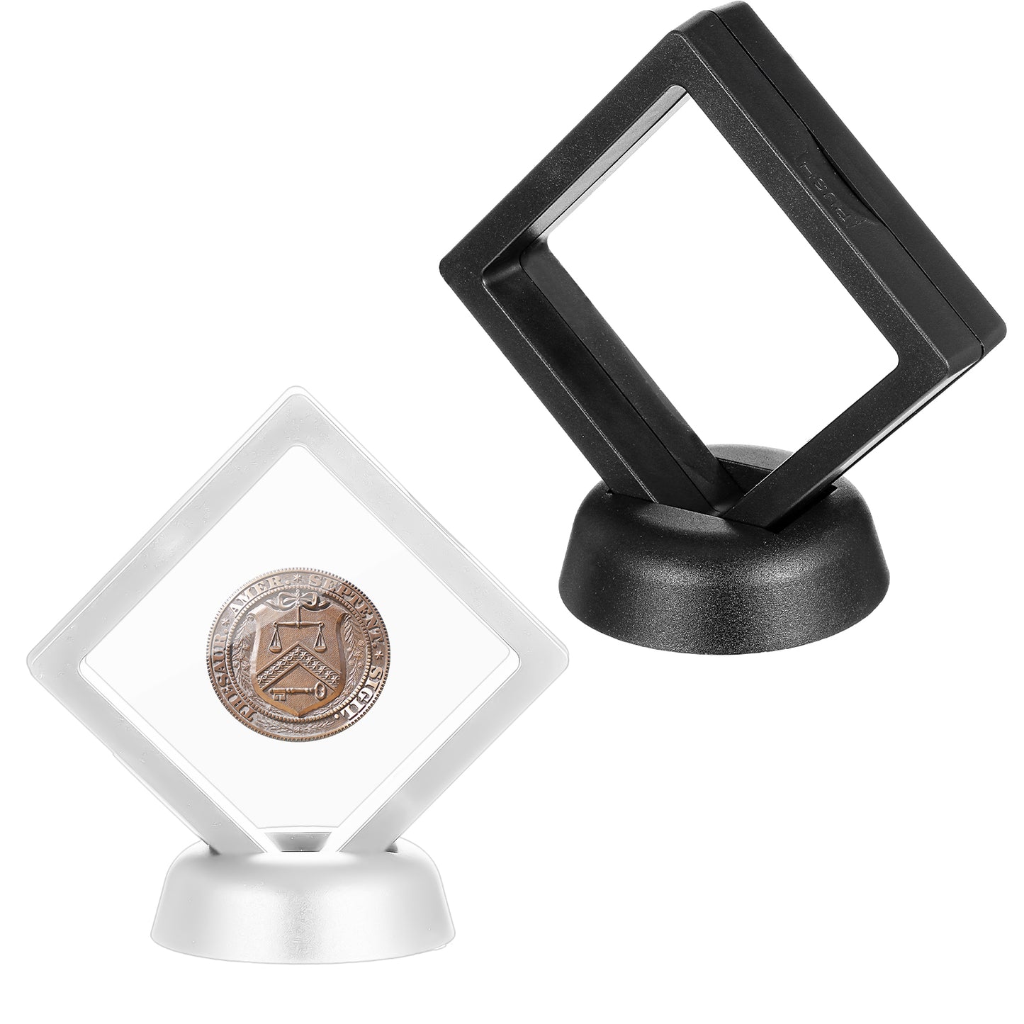 3D Floating Display Case for Challenge Coins Rock or Teeth Collection 2 PCS Small Shadow Box Frame with Coin Holder Stand Multipurpose Sealed Storage Jewelry Ornament Box Display
