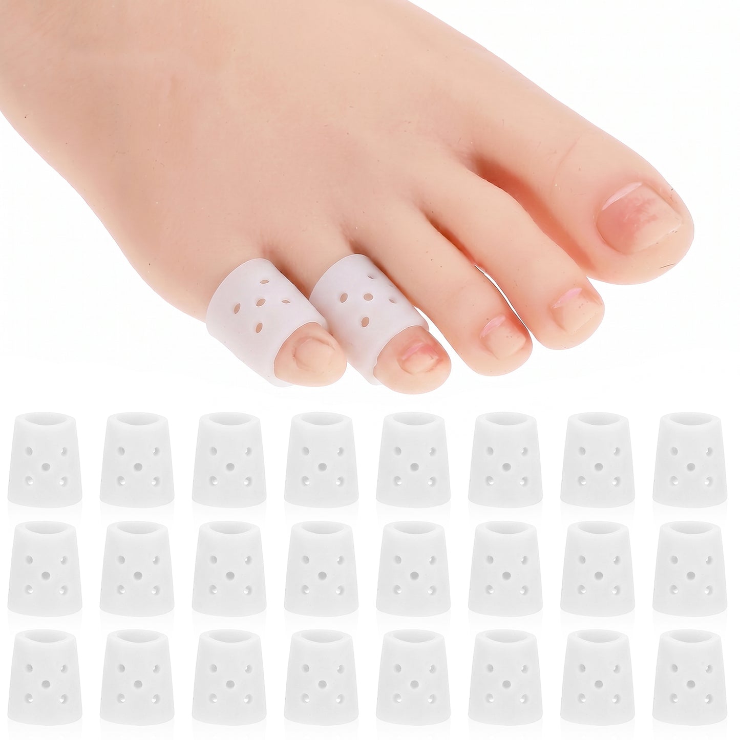 Gjinxi Silicone Toe Sleeves, 24 Pcs Soft Gel Protector Toe Cushions Cuttable Pinky Toes Sleeves Protectors Corn Protectors Pain Relief Toes Tube Pads for Hammer (White, Breathable)