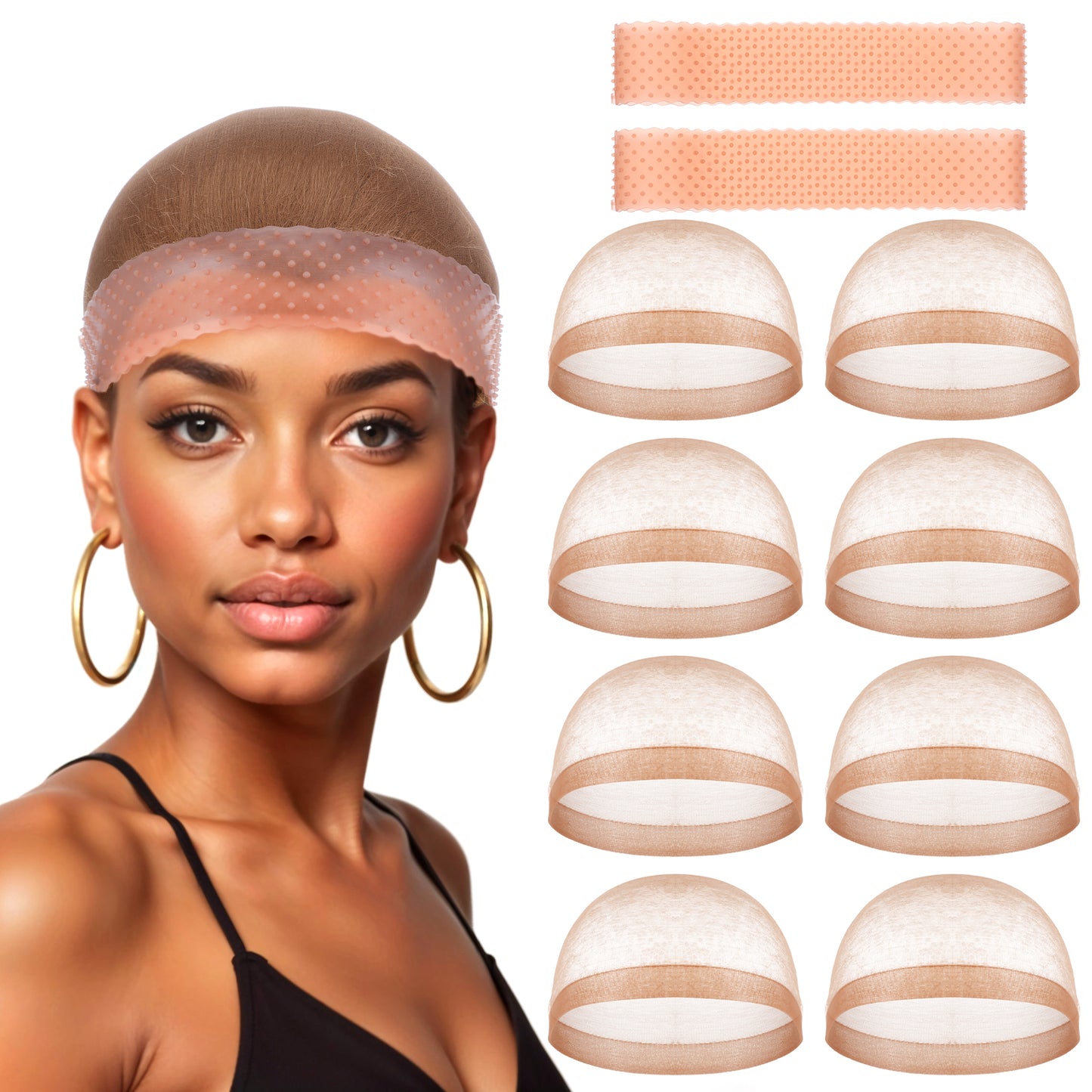 Wanmu 6 Pieces Silicone Wig Grip Band, Adjustable Wig Grip Headband, Wig Cap, Non Slip Strong Holder for Lace Front Men Women (Brown)