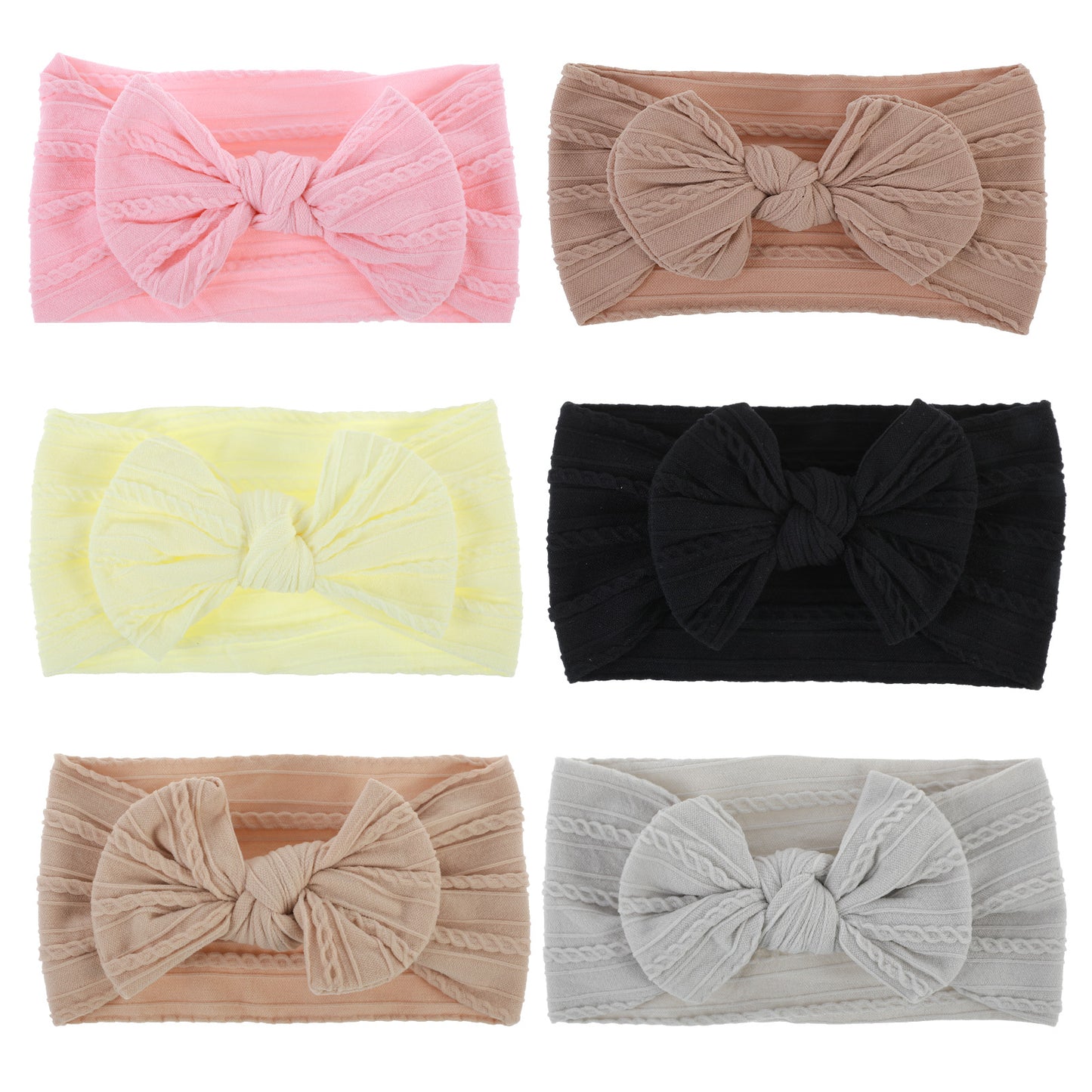 6pcs Handmade Baby Headbands Stretchy Nylon Headband with Bows Soft Knot Hairbands Head Wrap Hair Accessories Cute Hair Bow Elastics for Newborn Baby Infant Toddlers Girls Kids