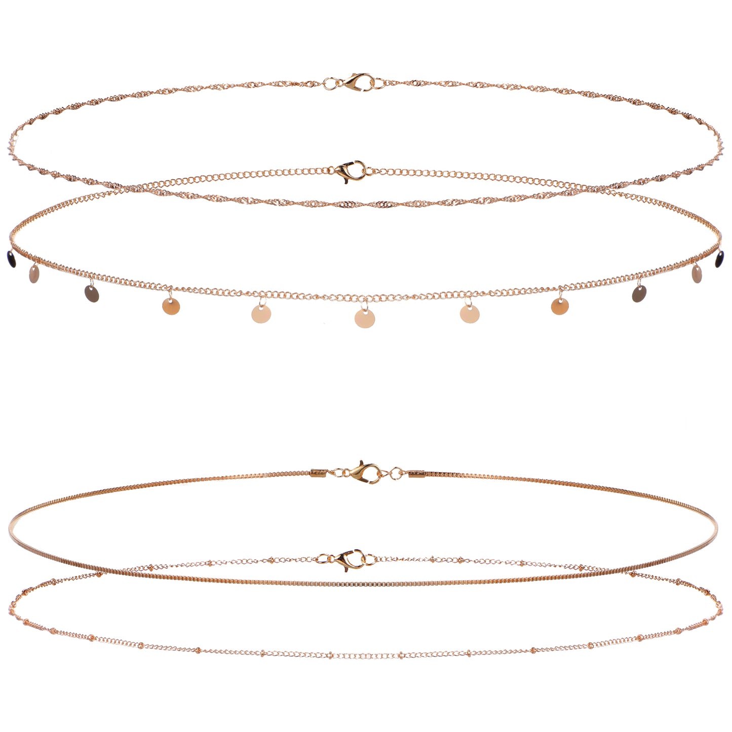 Wanmu 4Pcs Gold Waist Chain for Women 14K Layered Belly Chain Adjustable Sexy Body Jewelry Waterproof Satellite Belly Beads