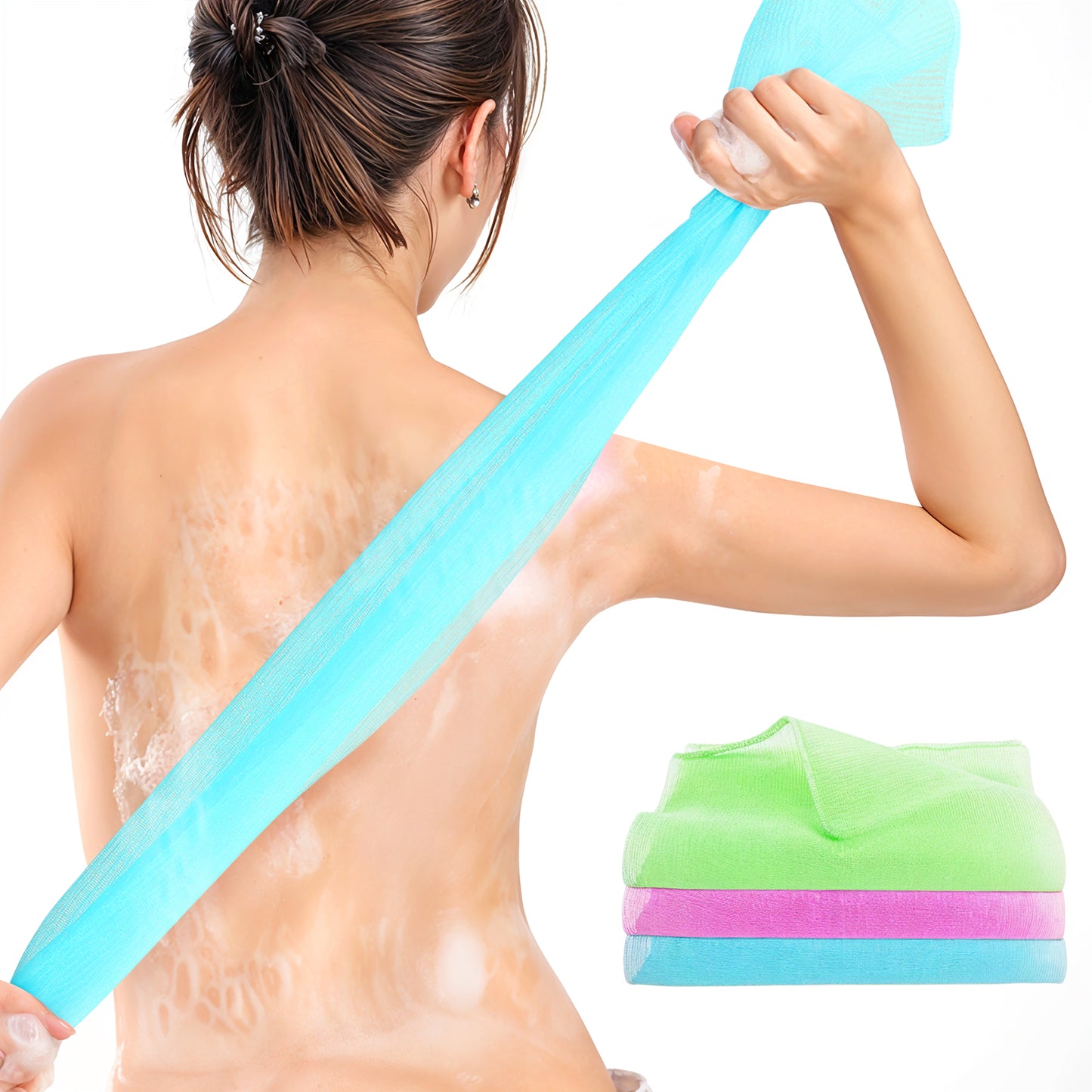 3 Pack Exfoliating Washcloth Long Exfoliator Shower Towel Back Scrubber for Shower Wash Cloth Beauty Loofah Sponge Towel Back Cleaner Washer Cloth to Dead Skin Remover for Men Women Bath