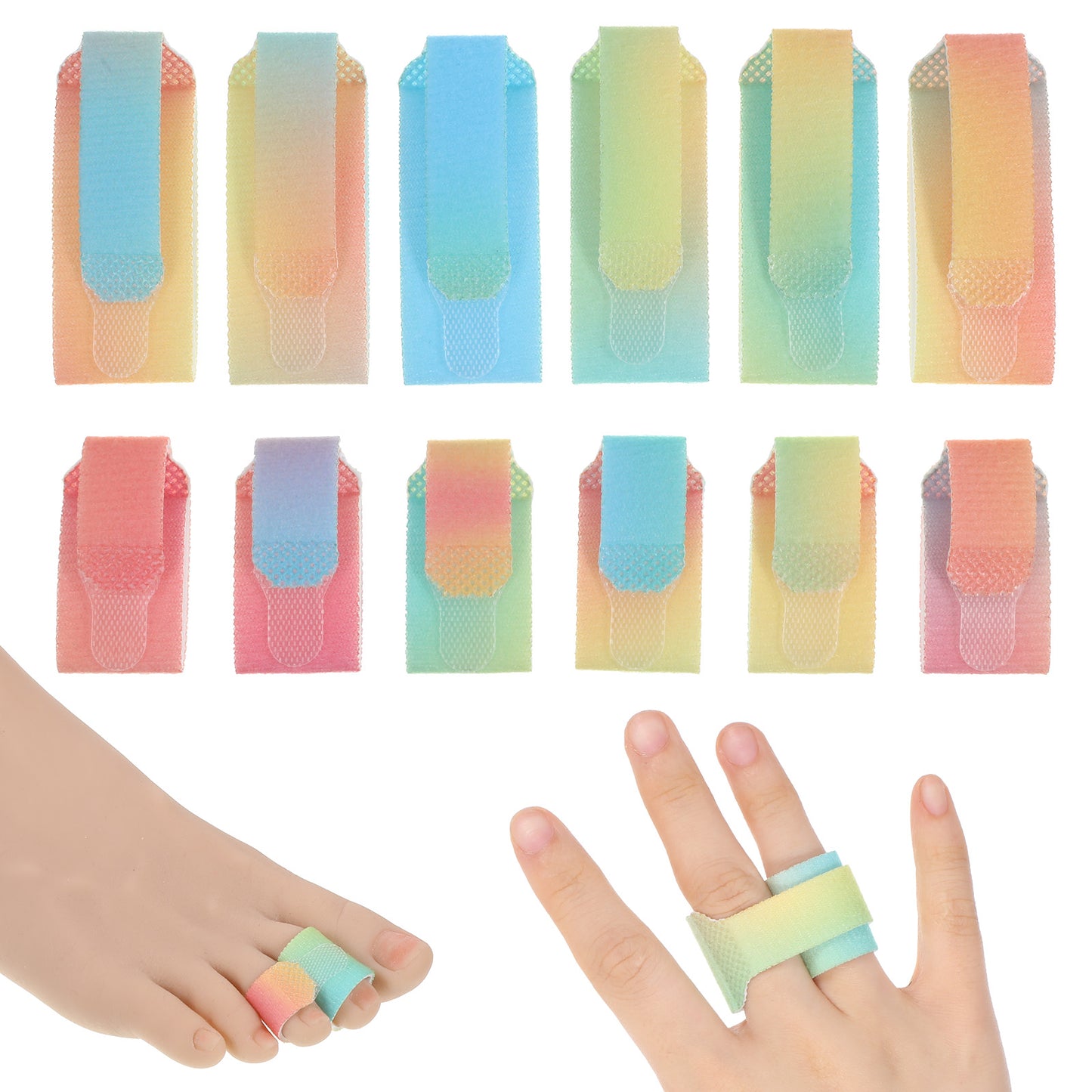 Hadnves 12 PCS Buddy Tape Finger Straps Adjustable Finger Splint Fingers Buddy Wraps With Padded Hook and Loop Washable and Reusable Toe Straighteners for Curled Toes Fingers Support 2 Sizes