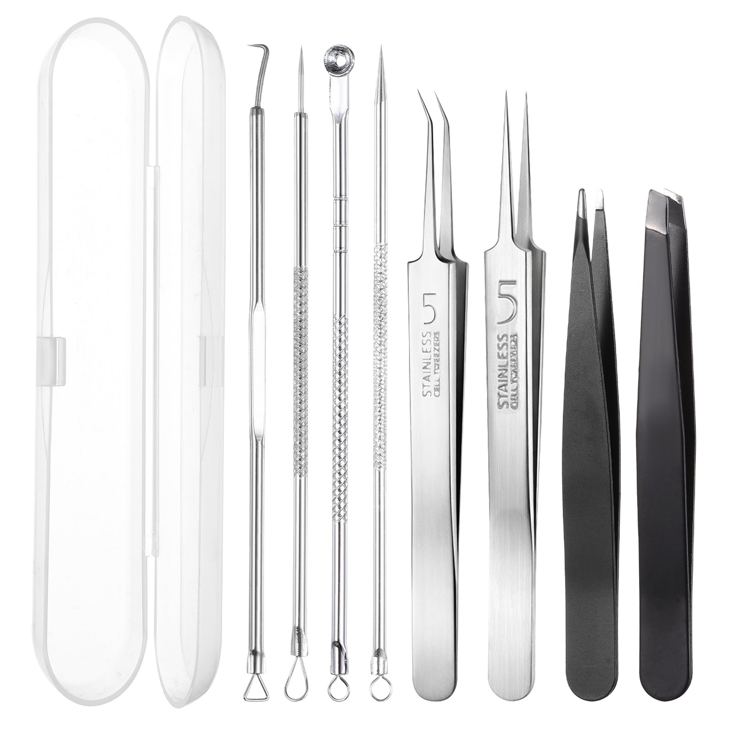 QFGasre 9pcs Pimple Popper Tool Kit Blackhead Remover Tools Professional Blackhead Tweezers Stainless Steel Comedones Extractor Face Nose Deep Cleansing Pimple Tools with Cases