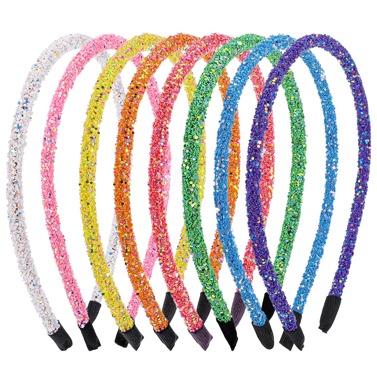 8 Pcs Glitter Headbands for Girls Skinny Hard Hair Band Boutique Women's Hair Loop Non-Slip Plain Headband Lightweight Hair Accessories DIY Holiday Elastic Hoop for Cosplay Holiday Christmas