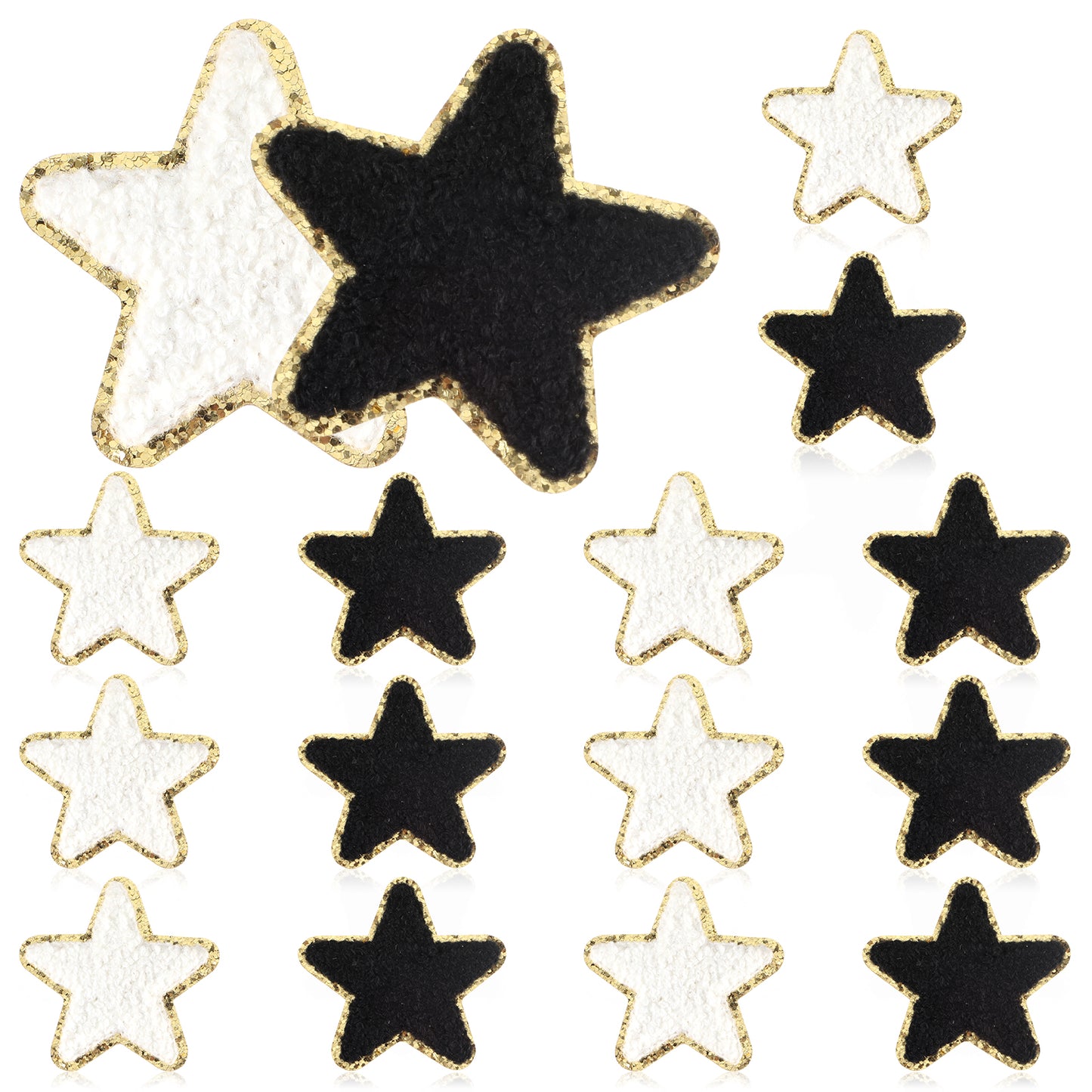16 Pcs Golden Edges Star Patches Iron On Patch, Chenille Embroidery Patches Self-Adhesive Bolt Patch DIY Decor Patches Small Star Fabric Stickers for Clothing Jeans Jackets Backpacks Hats Shirts