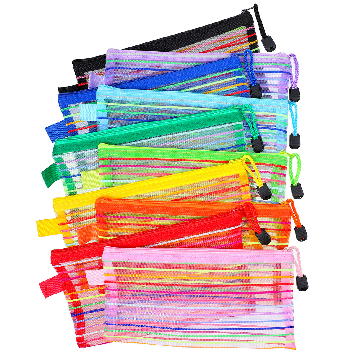 KFHENSOMR 10 Pcs Colorful Zipper Mesh Pencil Pouch, Clear Mesh Zipper Pouch