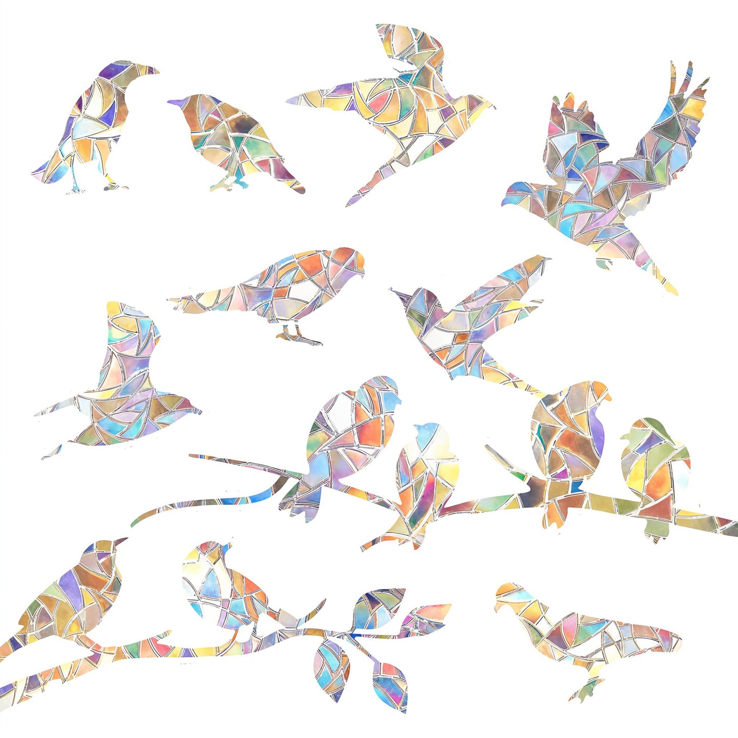 40 PCS Window Decals to Prevent Bird Strikes Spring Prism Window Stickers Rainbow Suncatcher Stickers Hummingbird Style Anti-Collision Bird Clings No Glue Required for Glass