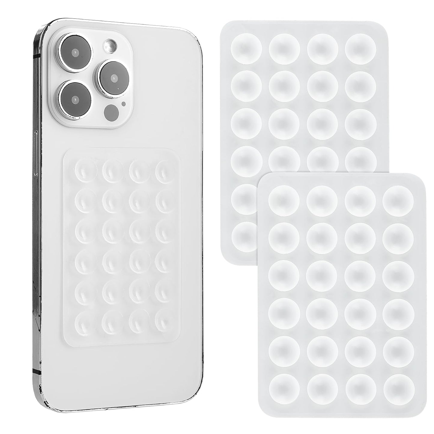 2PCS Silicone Suction Phone Case Mount, Silicone Phone Sticky Grip, Non Slip Suction Cup Phone Mount, Hands-Free Mirror Shower Phone Holder, Mobile Fidget Mirror Holder for Selfies Videos(White)