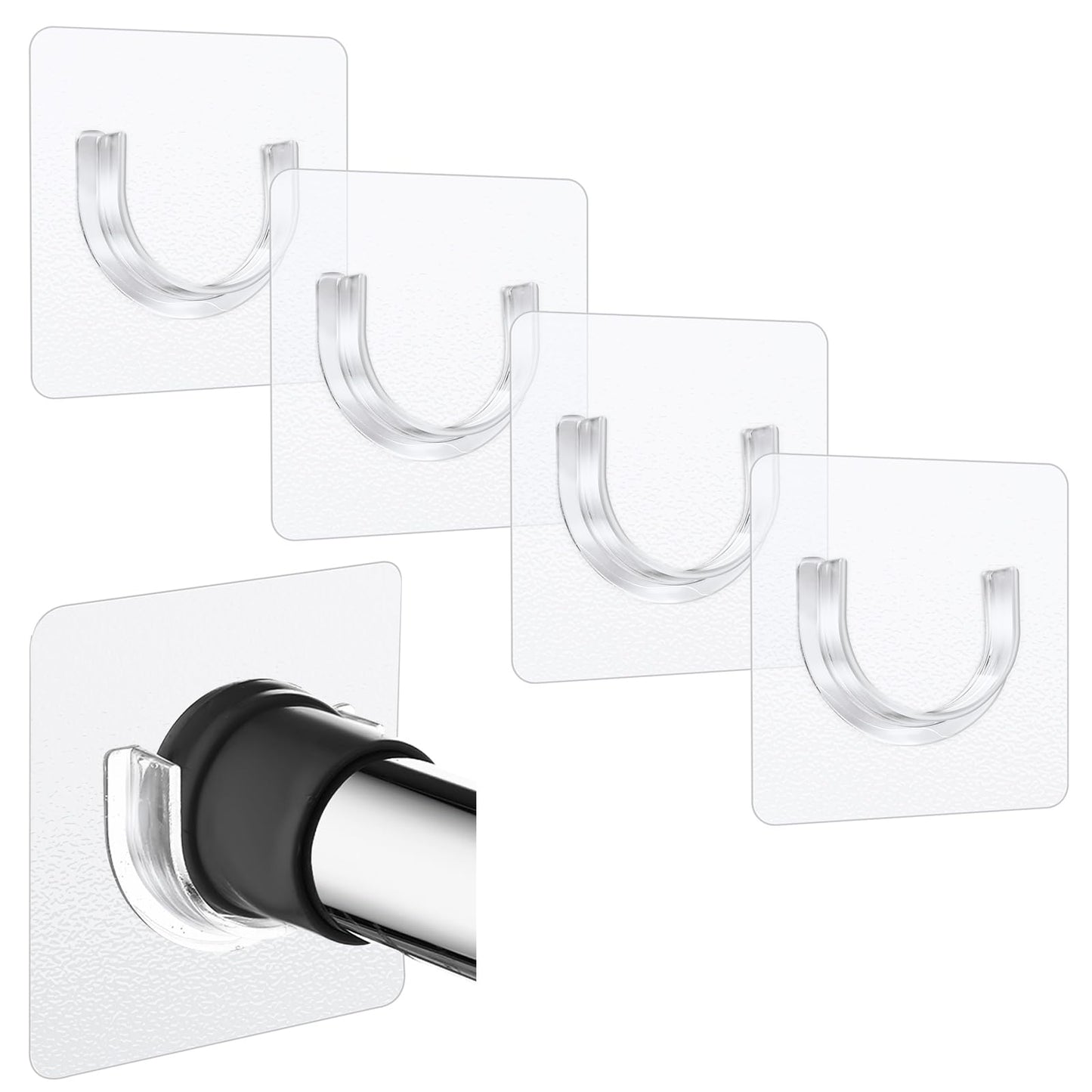 Sibba Shower Rod Holder (4Pcs), Plastic, Transparent, Wall Mount