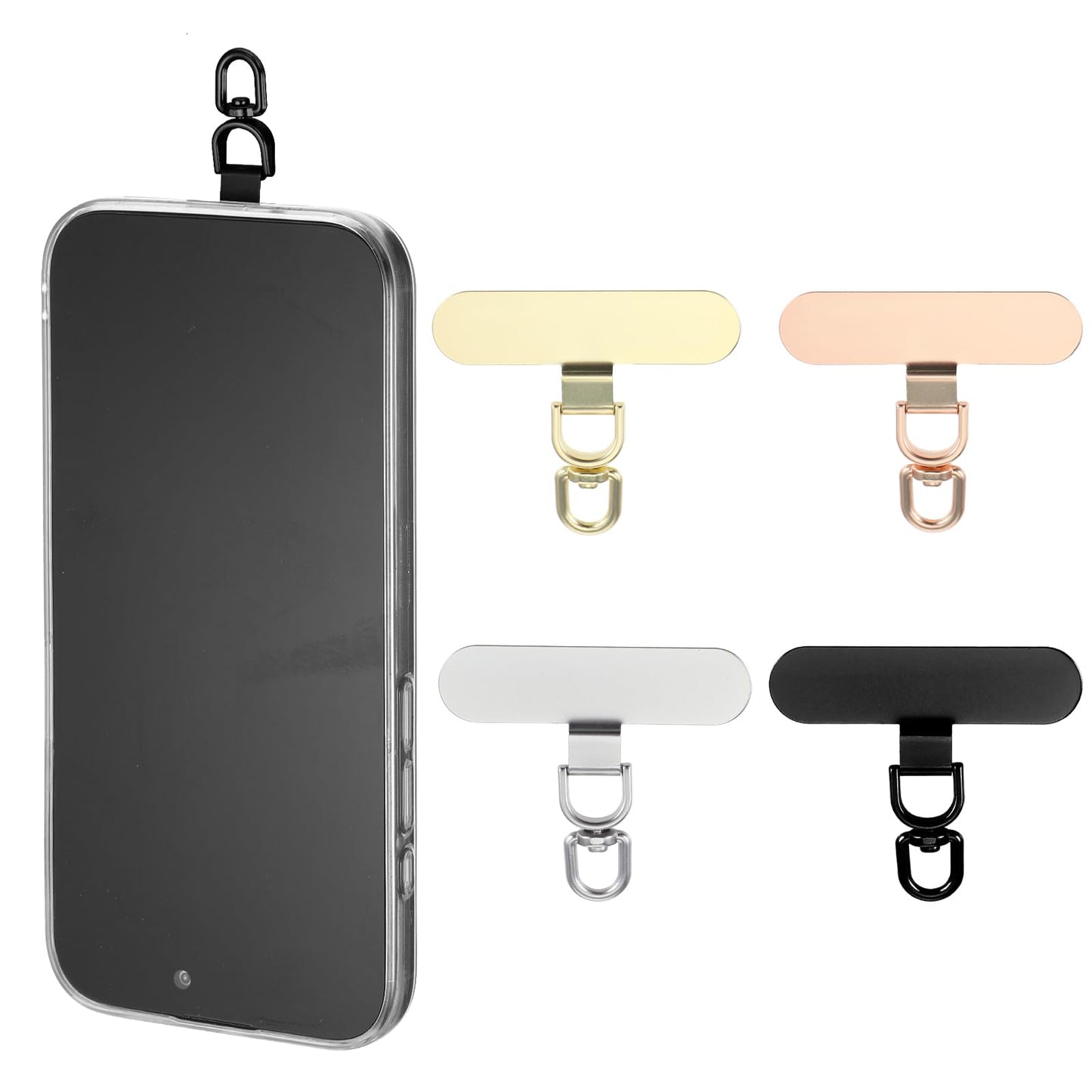 4Pcs Universal Phone Tether Tabs & Metal Phone Patches Rotatable 360° Free Universal Phone Lanyard Patches without Adhesive Phone Lanyard Replacement Part Phone Lanyard Patch for Cell Phone Straps