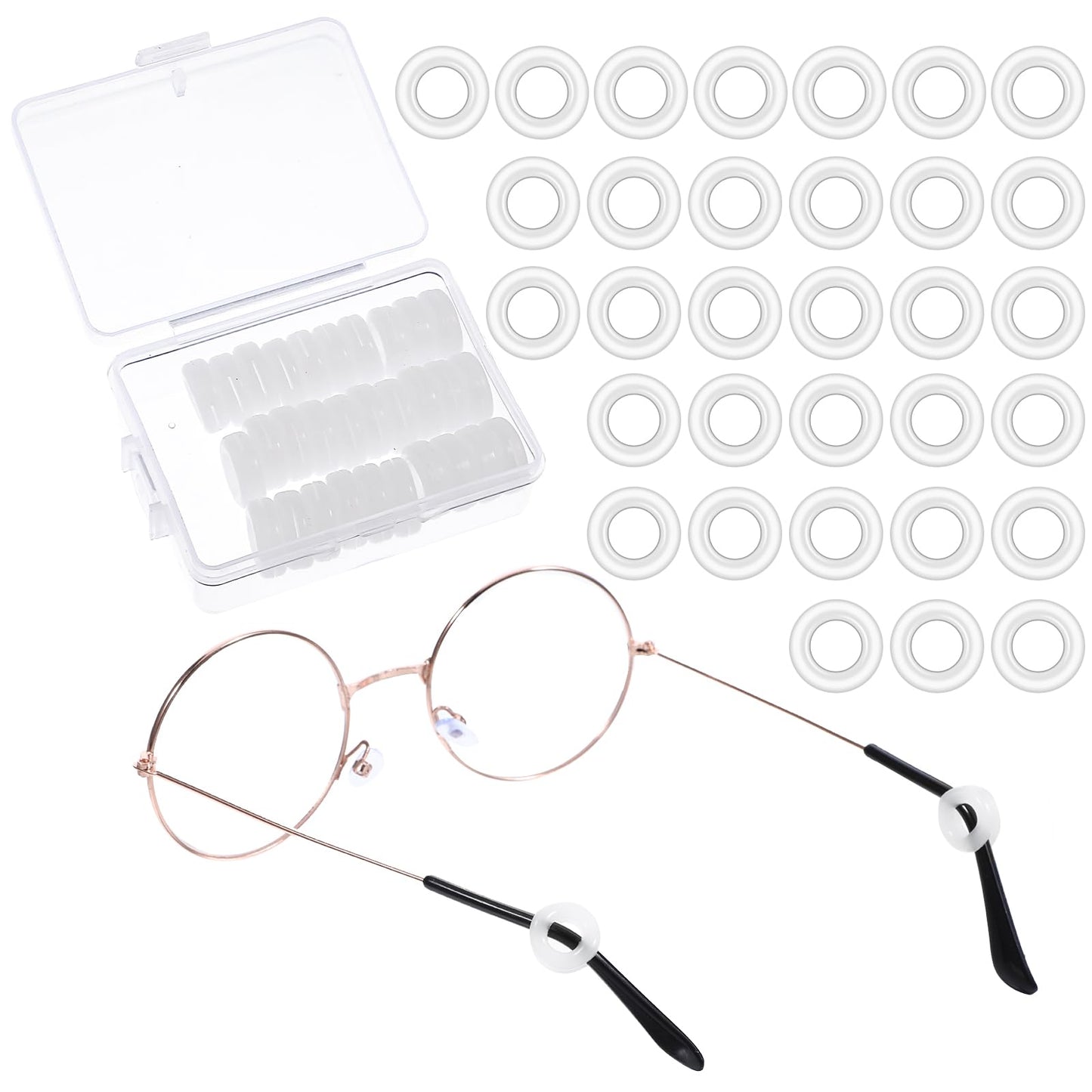 16 pairs Glasses Ear Grip Silicone Eyeglasses Temple Grips Retainer Anti-Slip Comfort Glasses Retainers Upgraded Mini Round Comfort Ear Pad Safety Stopper for Spectacle Sunglasses Reading Eyewear