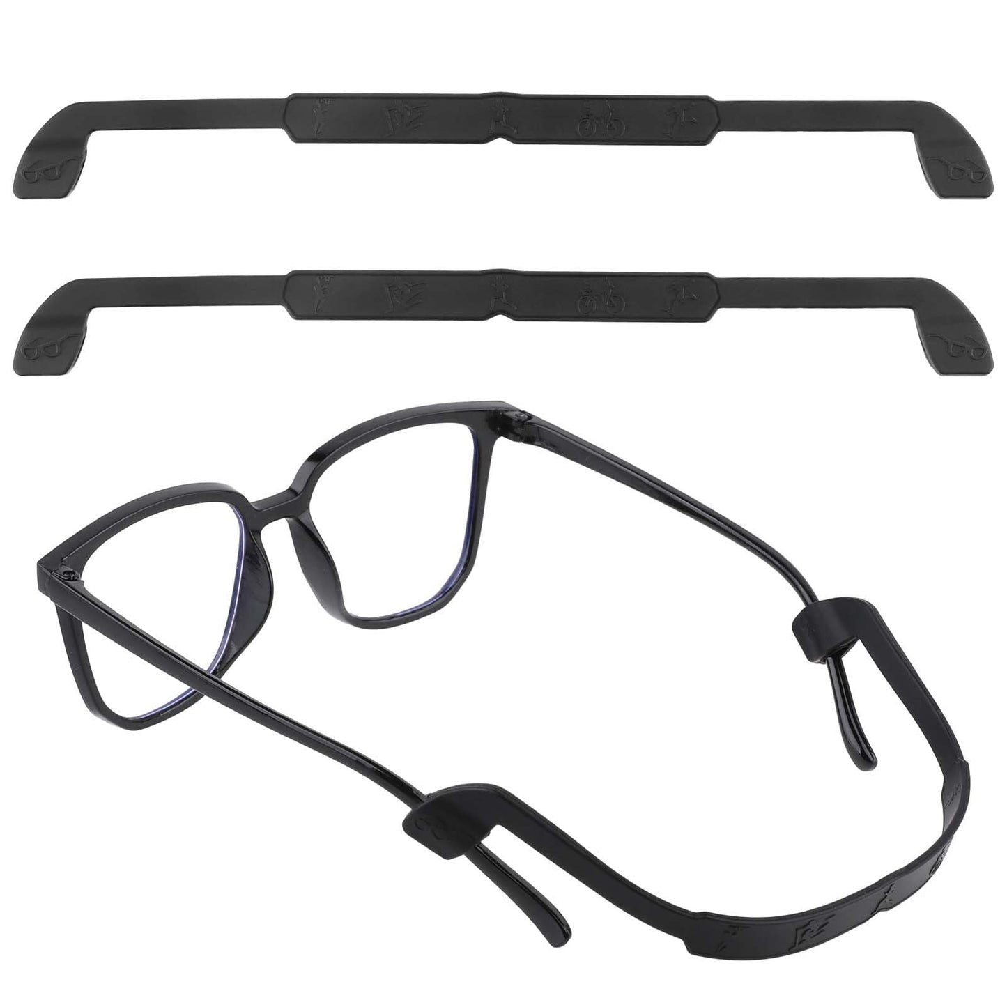 COMNICO 3PCS Glasses Straps Non-slip Silicone Elastic Eyeglasses Holder Straps No Tail Eyewear Retainer for Men Women Kid Sports Sunglasses (Black)