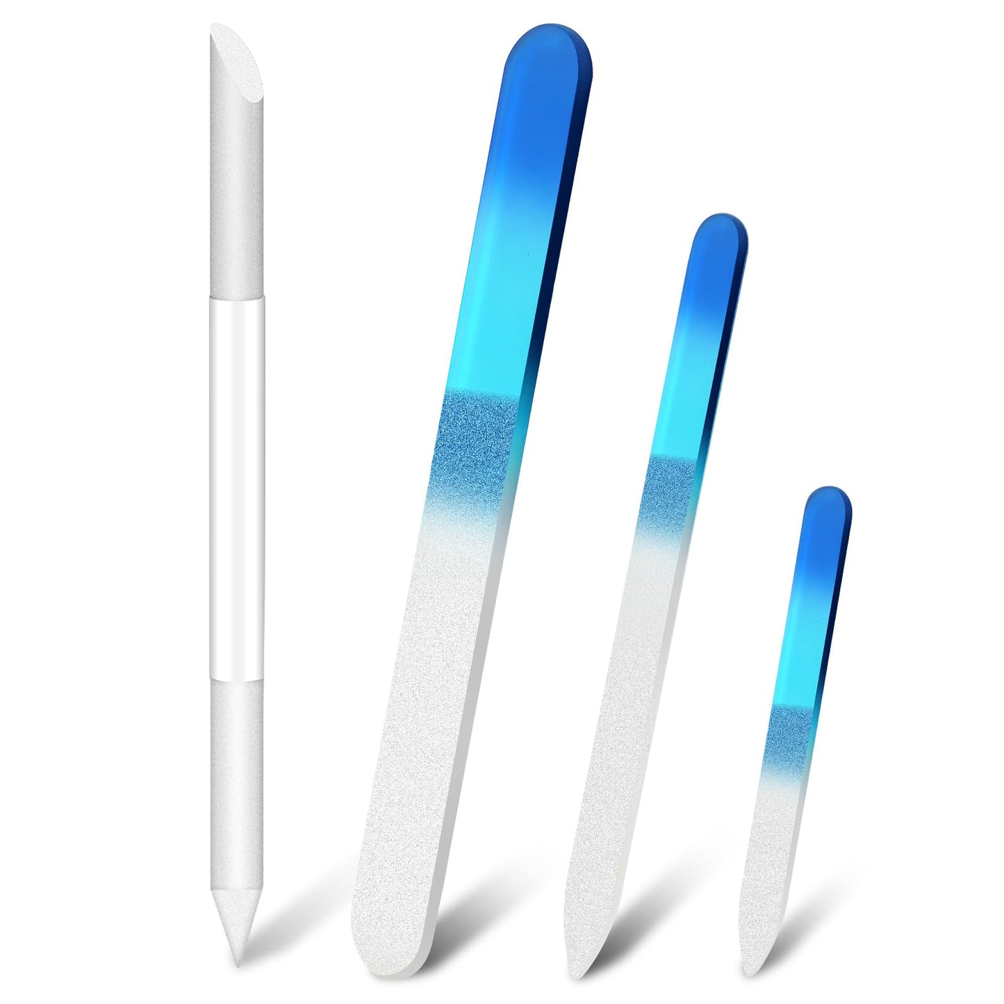 COMNICO 4 Pcs Glass Nail File for Natural Nails Professional Double Sided Etched Crystal Fingernail Files Nail Care Manicure Pedicure Tool Emery Boards Buffer for Acrylic Nails Cuticle Remover Travel
