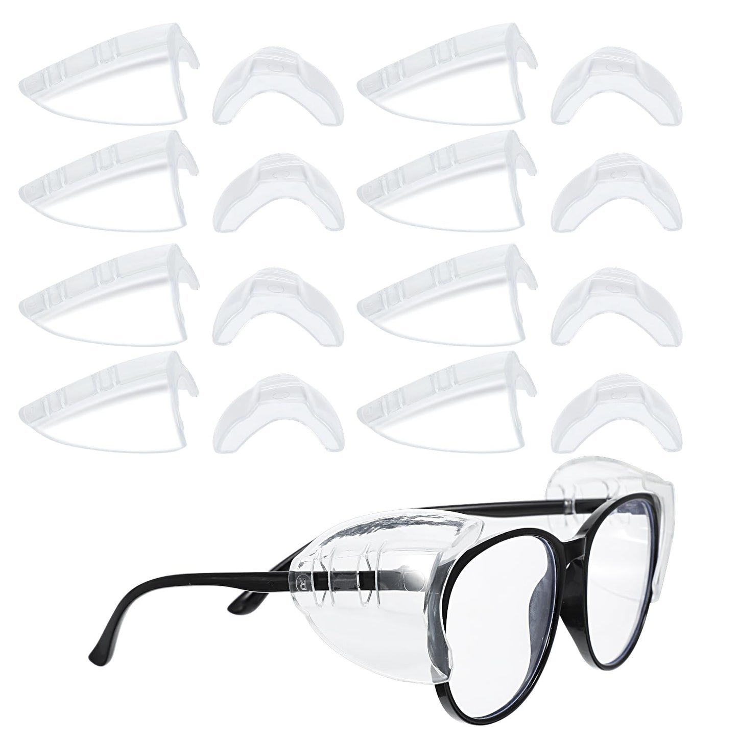 COMNICO Eye Glasses Side Shields, 8 Pairs Slip on Side Shields for Safety Glasses Slip on Clear Eye Glasses for Safety Glasses Fits Small to Large Eyeglasses Universal