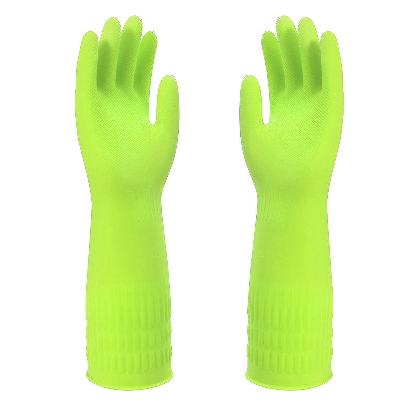 COMNICO Rubber Cleaning Gloves 15inch Extra Long Waterproof Non-Slip Reusable Housework Bathroom Kitchen Grippy Latex Supplies for Dish Washing Bleaching, 1 Pair Red or Green (Green)