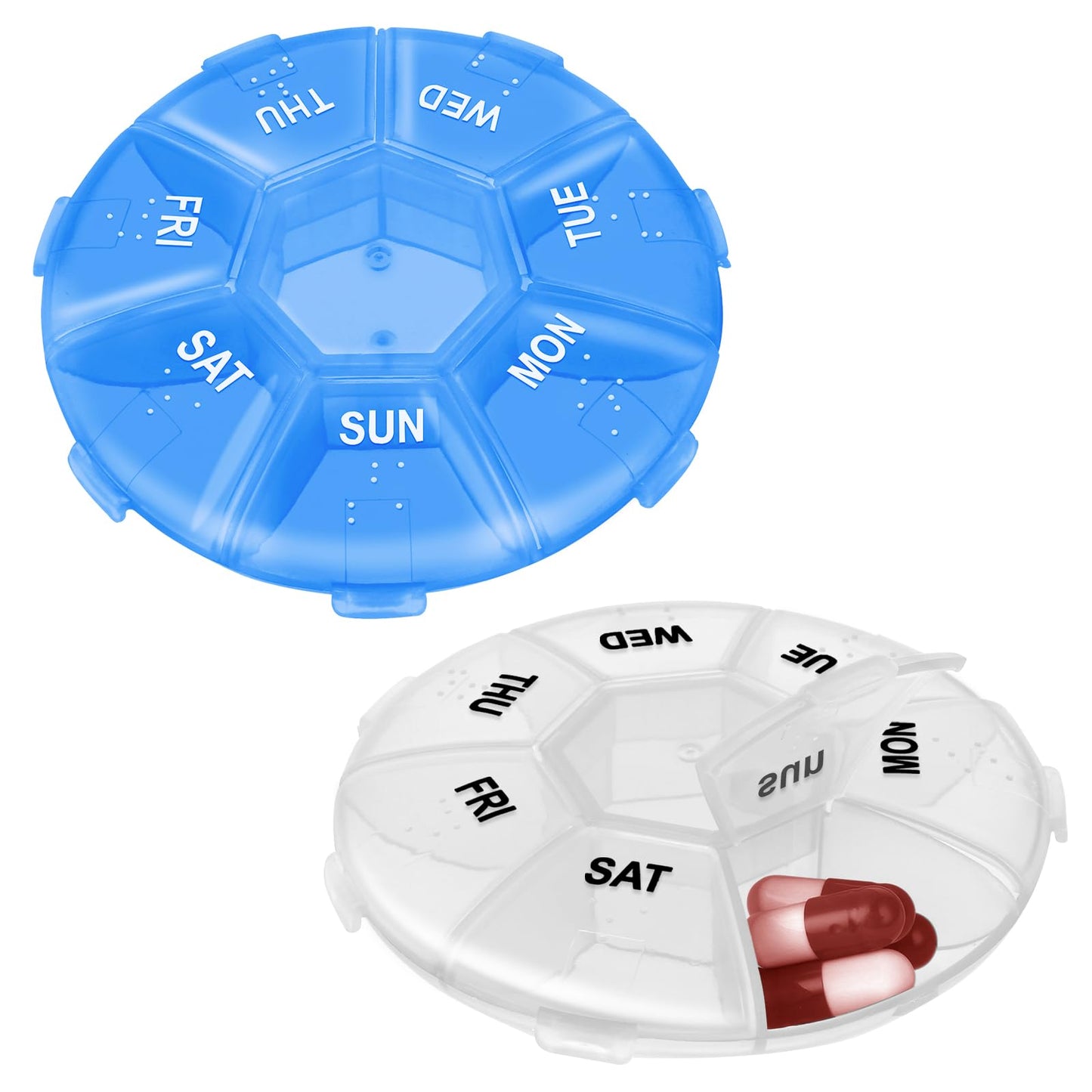 Weekly Pill Organizer 2 PCS Small Pill Dispenser Reminder Mini Daily Medication Containers 7 Day Aesthetic Compartments Week Travel Medicine Box Compact Pills Sorter Holder Storage