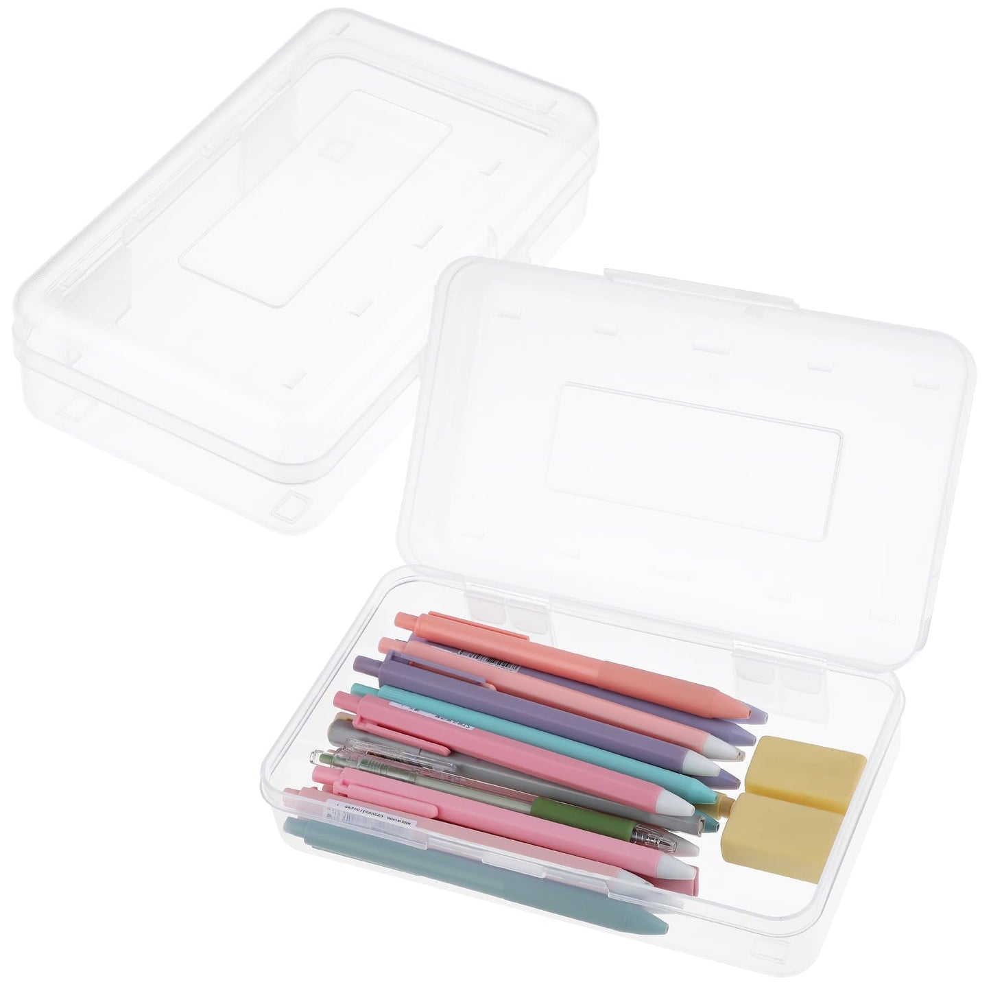 Sibba Plastic Pencil Case, Clear Crayon Box with Lid Snap Closure, Stackable Large Capacity Pencil Case for Kids & Adults, Multi-Functional Storage Box for School & Office Supplies