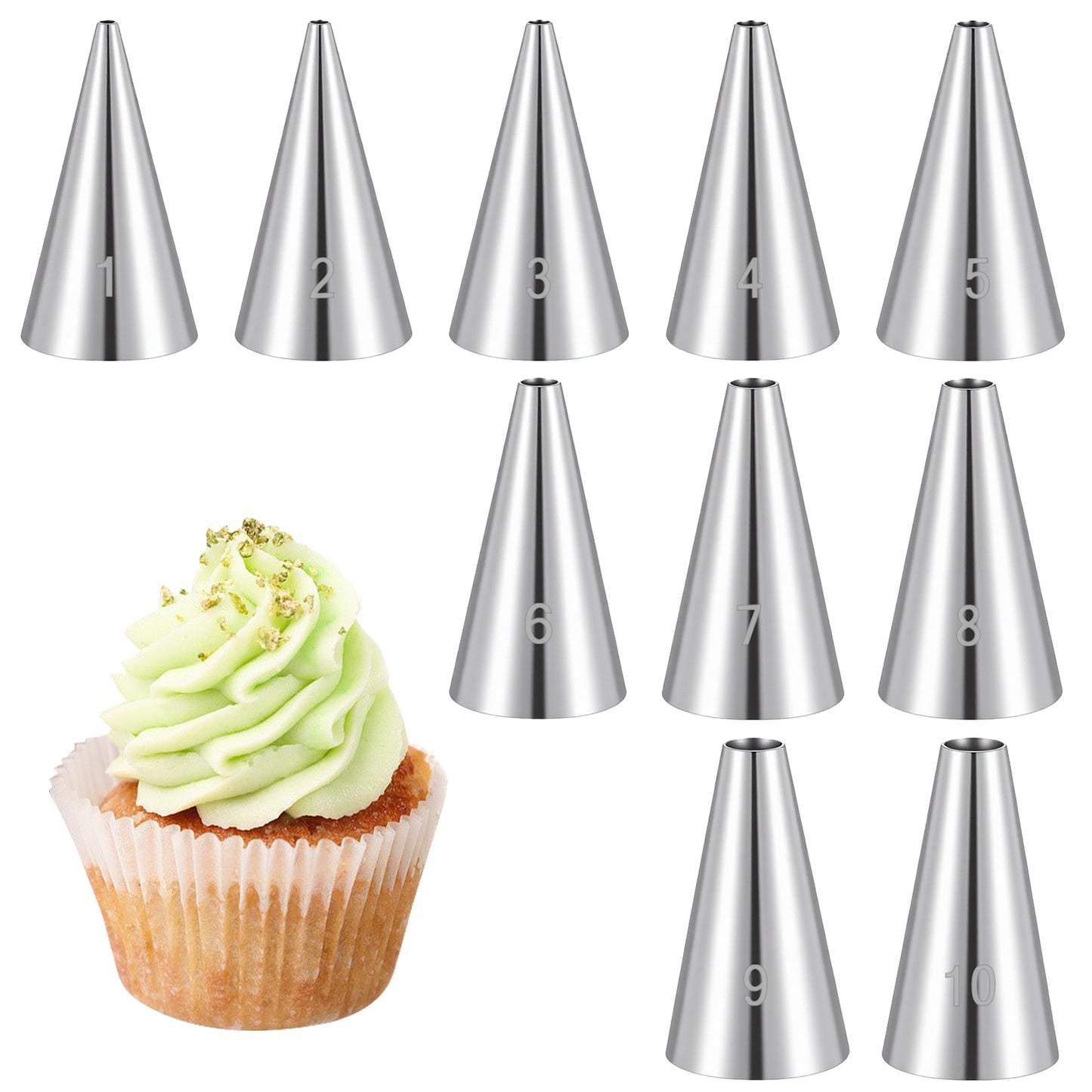 10 Pcs Round Hole Piping Tips Set Stainless Steel Cupcake Icing Tips Frosting Nozzles Cake Decorating Tools Russian Pastry Baking Supplies for Cookie Puff Fondant Cream Bag Filler Christmas Party