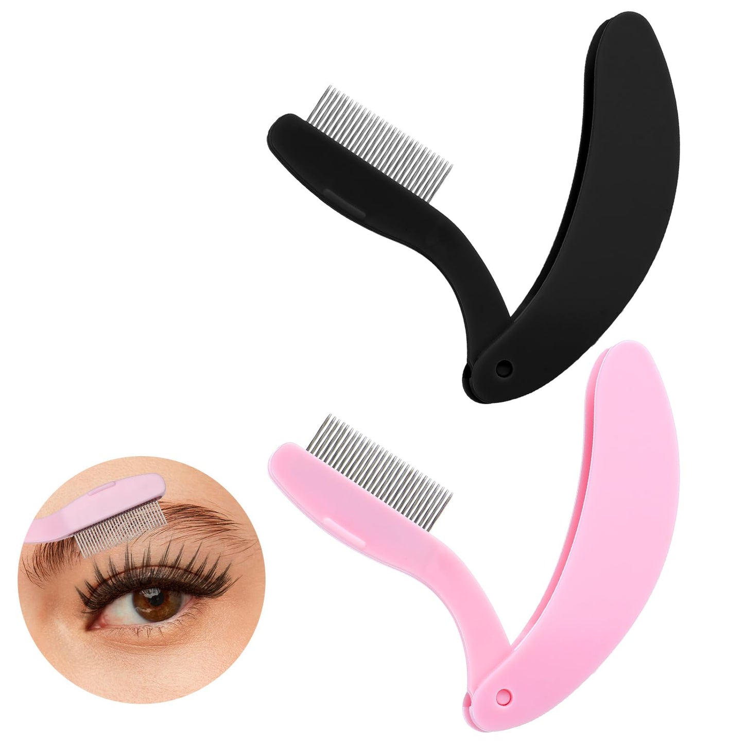 ElevateTech 2 Pcs Eyelash Separator Tool Folding Eyelash Comb Eye-lash Comb Separator Eye lashes Brush Tool for Lash & Brow Lash Combs for Combing, Separating Lashes (Black, Pink)