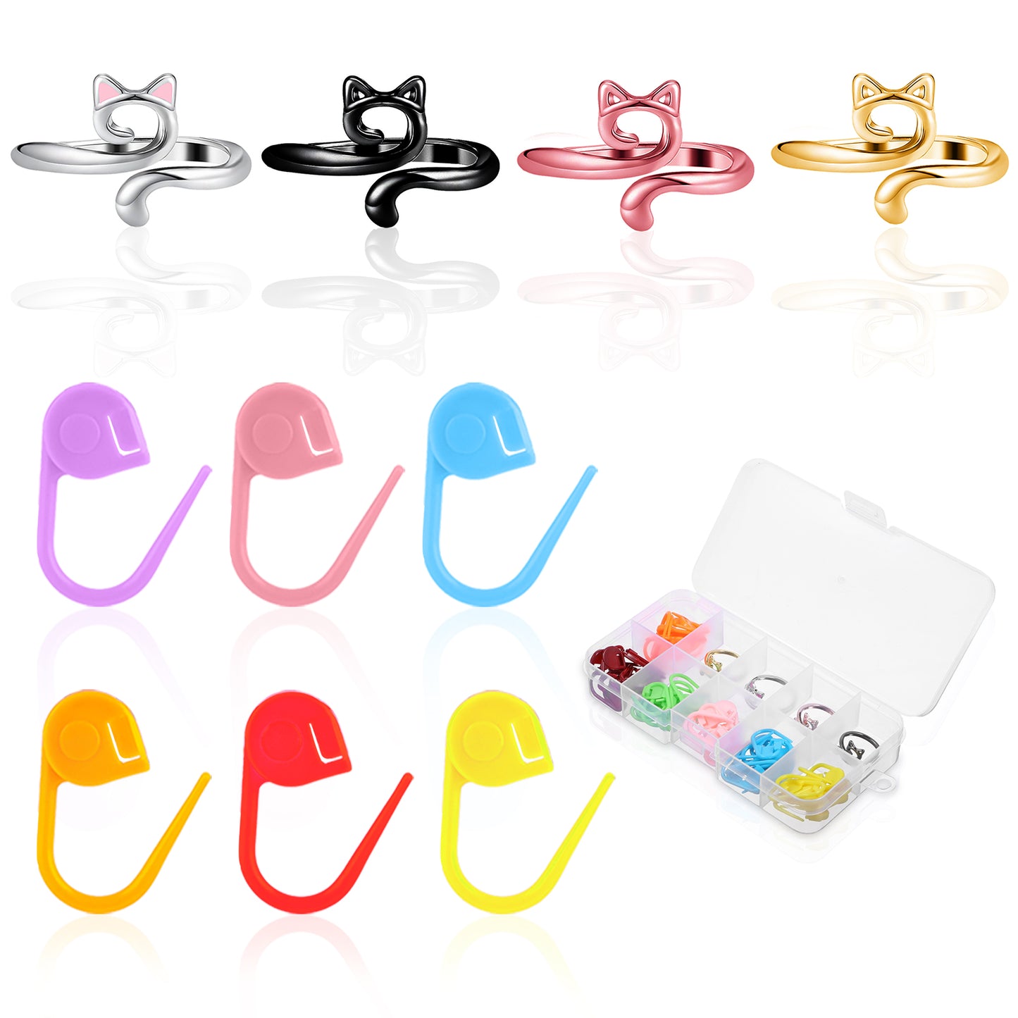 COMNICO 4 Pcs Crochet Ring, 60 Pcs Stitch Marker Rings Adjustable Tension Crochet Rings for Fingers, Knitting Loops Adjustable Yarn Companion Ring for Women Mom