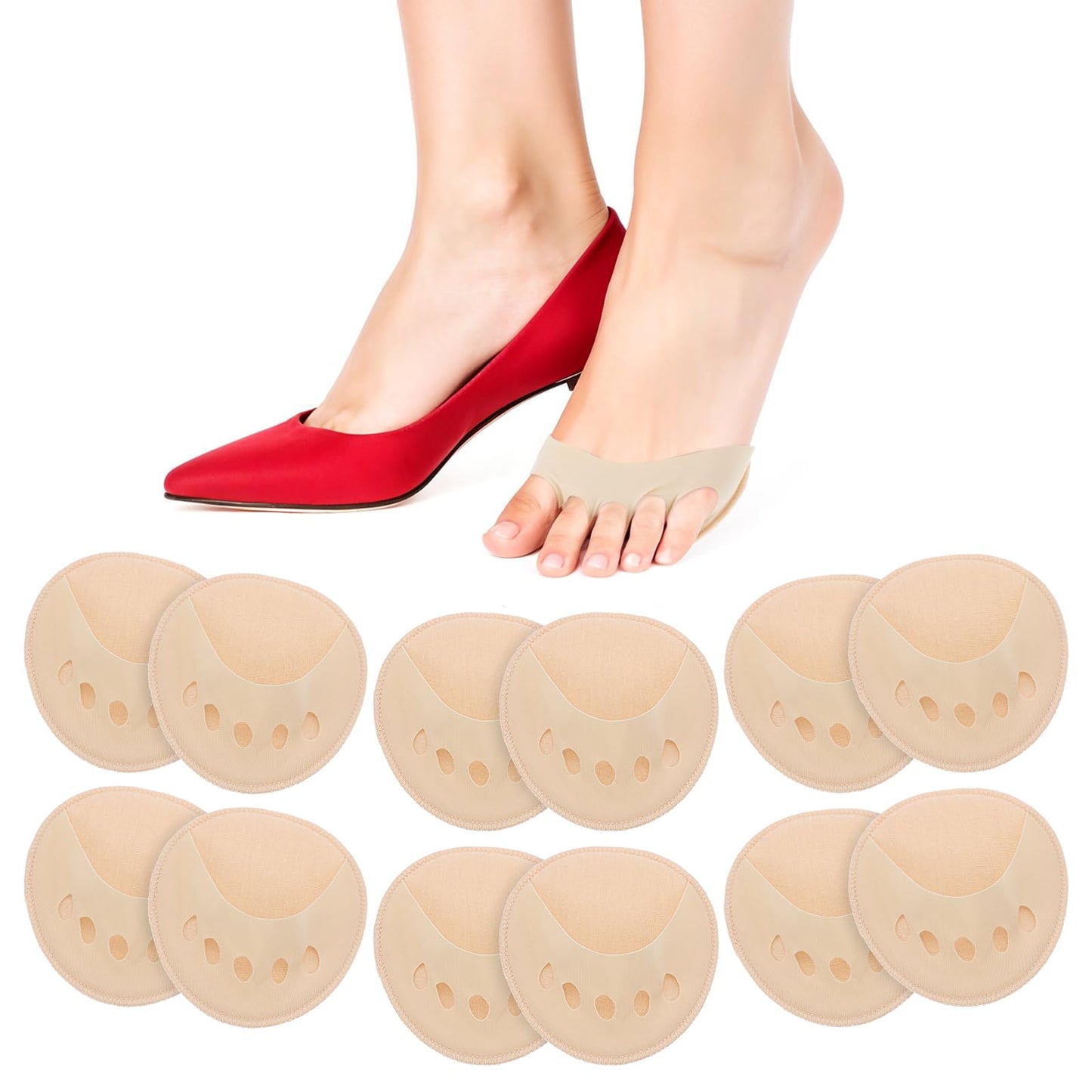 Wanmu 6 Pairs Women's Toe Cover with Padding Non-Skid Toe Topper Liner Socks No Show Toes Protectors for High Heels, Nude, S-L
