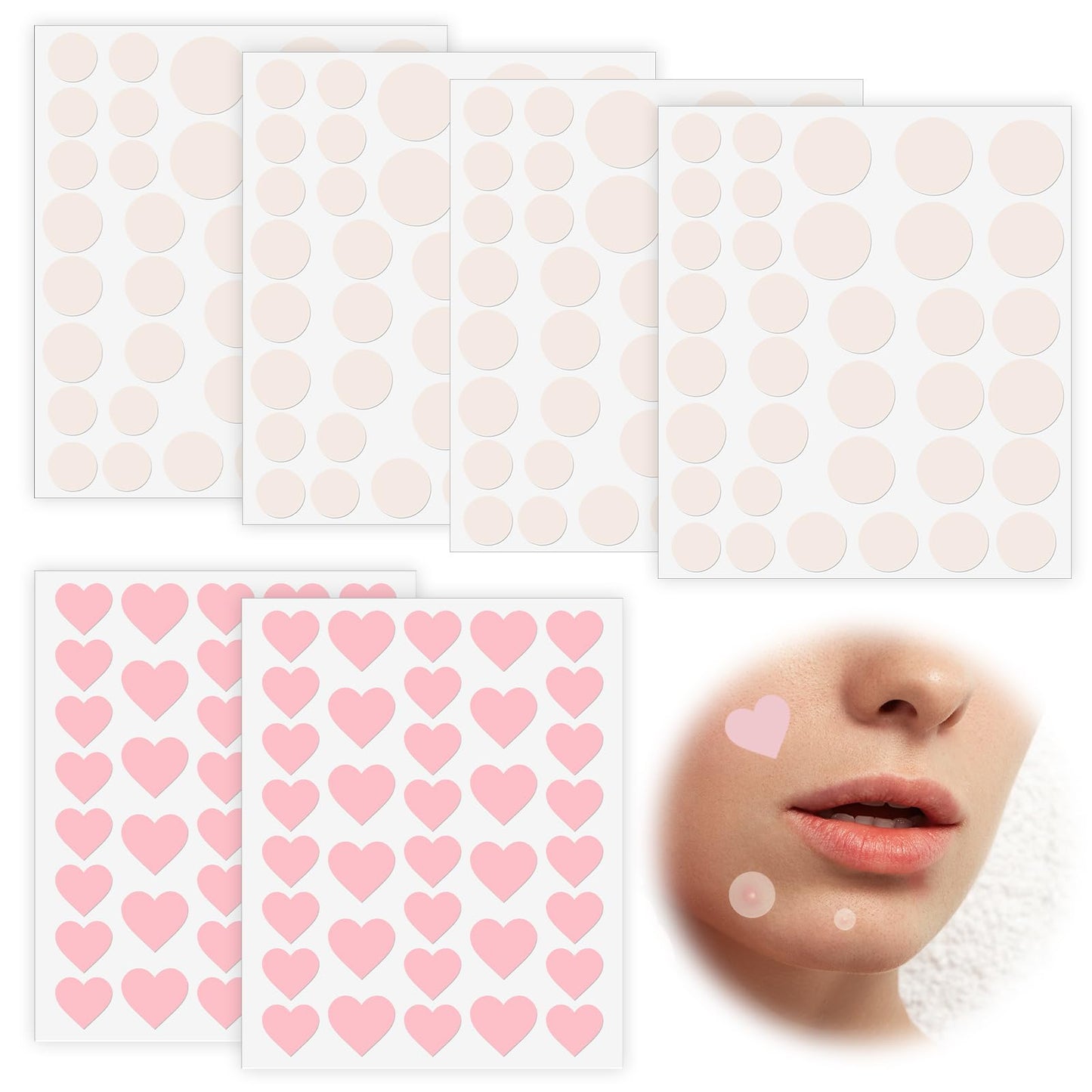 Sibba Pimple Patches for Face 212Pcs Heart Zit Patches Cute Acne Patches Hydrocolloid Pad Covers Sticky Spot Stickers Invisible Spot Absorbing Zit Patch Covering Pore Cleaning Strips Peel (Pink)