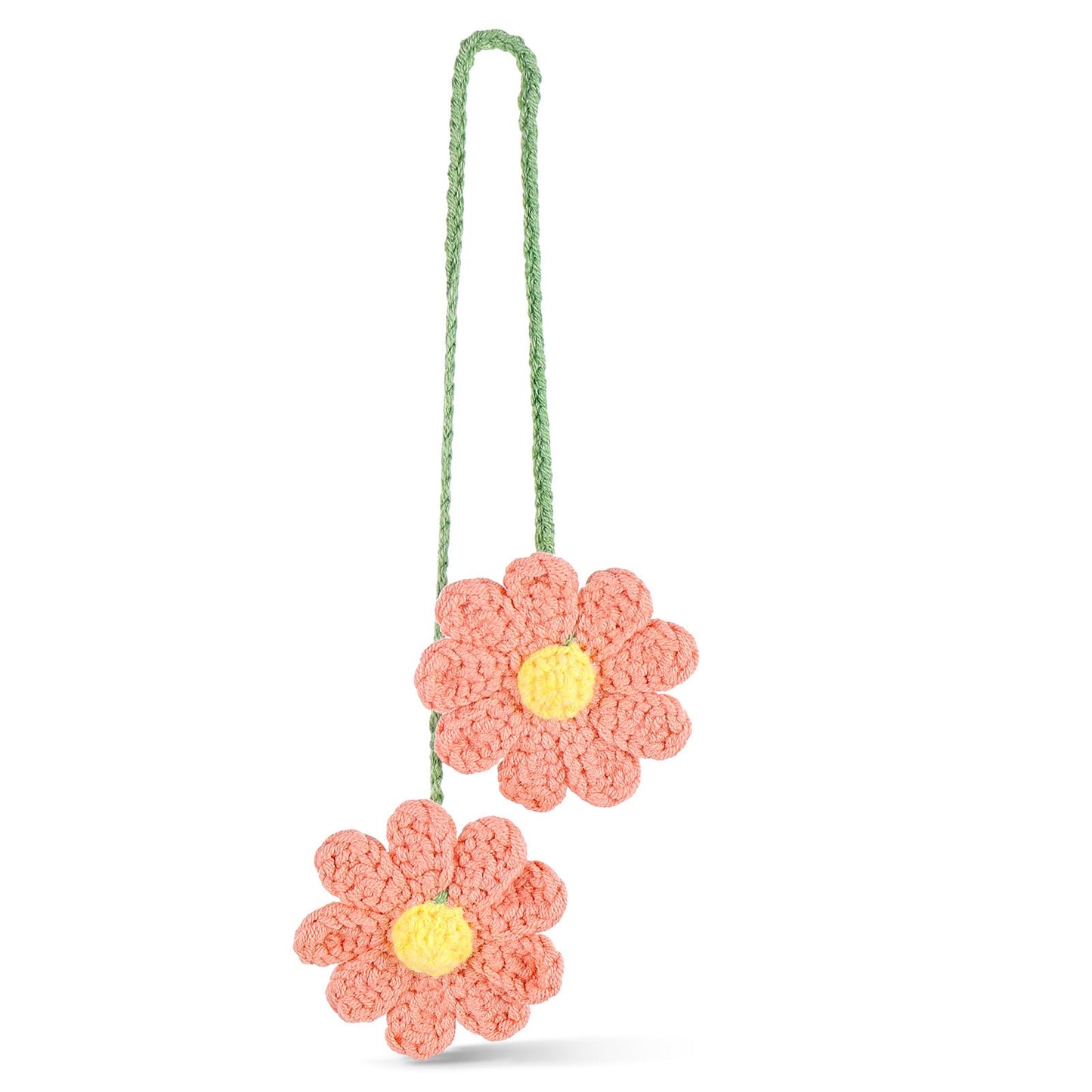 COMNICO Crochet Daisy Car Mirror Hanging Ornament, Cute Flower Rear View Mirror Hanging Charms Handmade Knitted Car Accessories Decor for Women Girls (Pink)