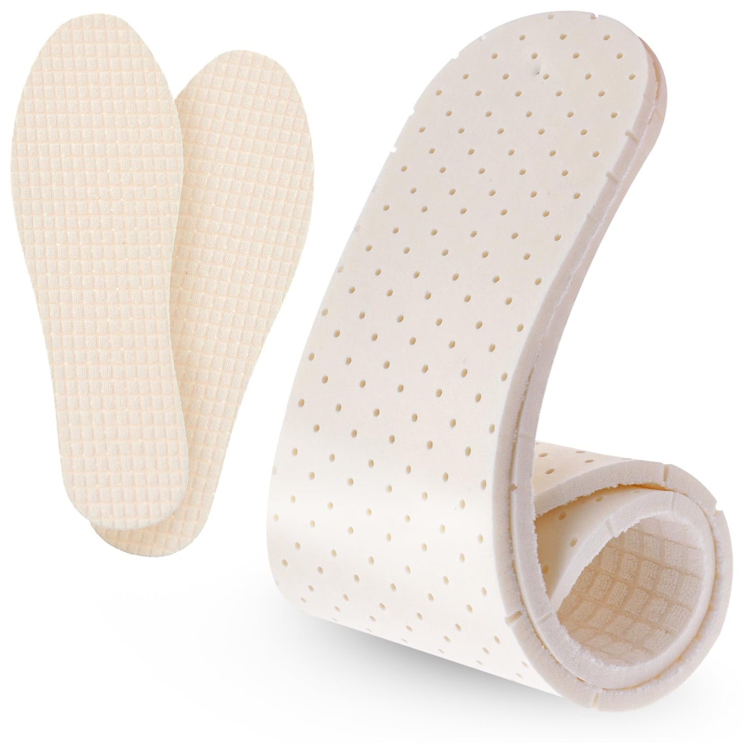 COMNICO 1 Pairs Latex Shoe Insoles, Cropable Shock Absorption Cushioning Liners Shoe Inserts Soft Comfortable Replacement Inner Soles for Men Women Sports Sneakers Work Boots (White, 25cm)