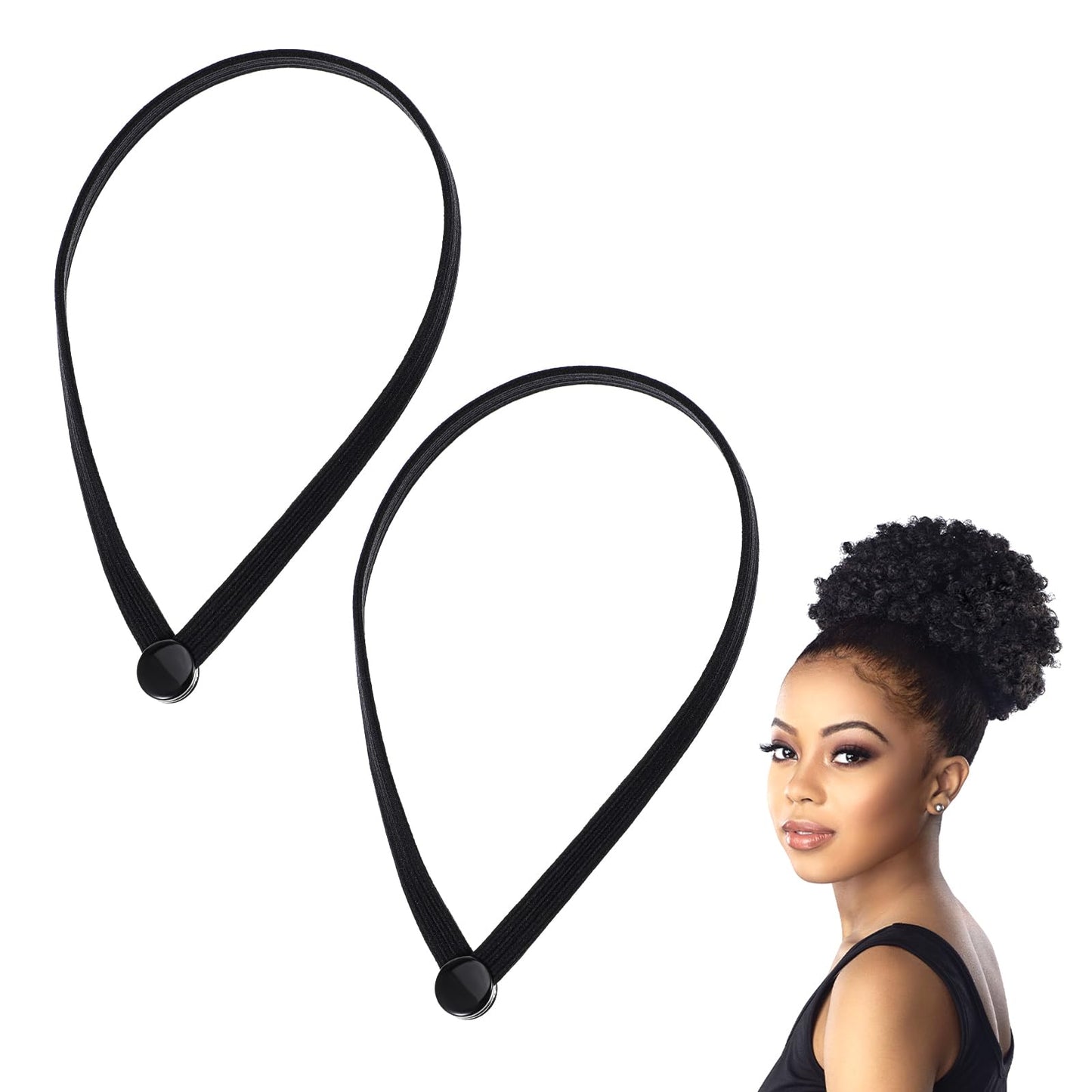Sibba Elastics Silk Hair Ties Press Curly Scrunchies Hair Styling 2 PCS Loc Headband Puff Cuff Ponytail Holder Adjustable Dreadlock Bands Stretching Tie Thick Stretchers Head Bun(33 cm Press buckle)