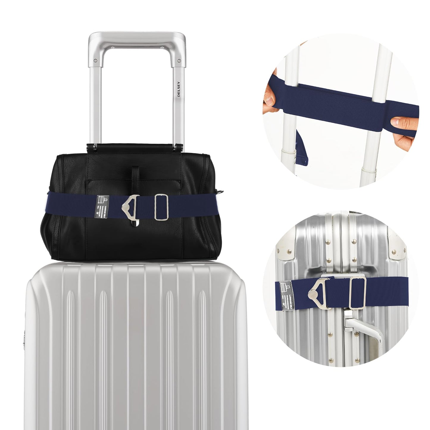 2-in-1 Travel Belt for Luggage Straps Over Handle for Add a Bag, Adjustable Travel Luggage Belt Strap with Alloy Buckle Elastic Belt for Carry On Bag, Suitcase Strap Travel Accessories(Blue)