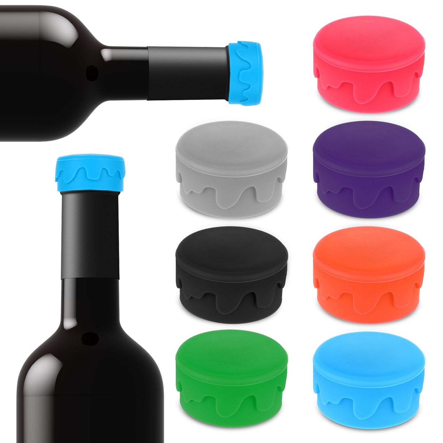Dimeho 8Pcs Silicone Wine Stoppers Wine Cap Replace a cork Silicone Wine Bottle Caps Reusable Wine Corks Beer Bottle Cover Beverage Cork Wine Saver Airtight seal on Wine Bottles to Keep Wine Fresh