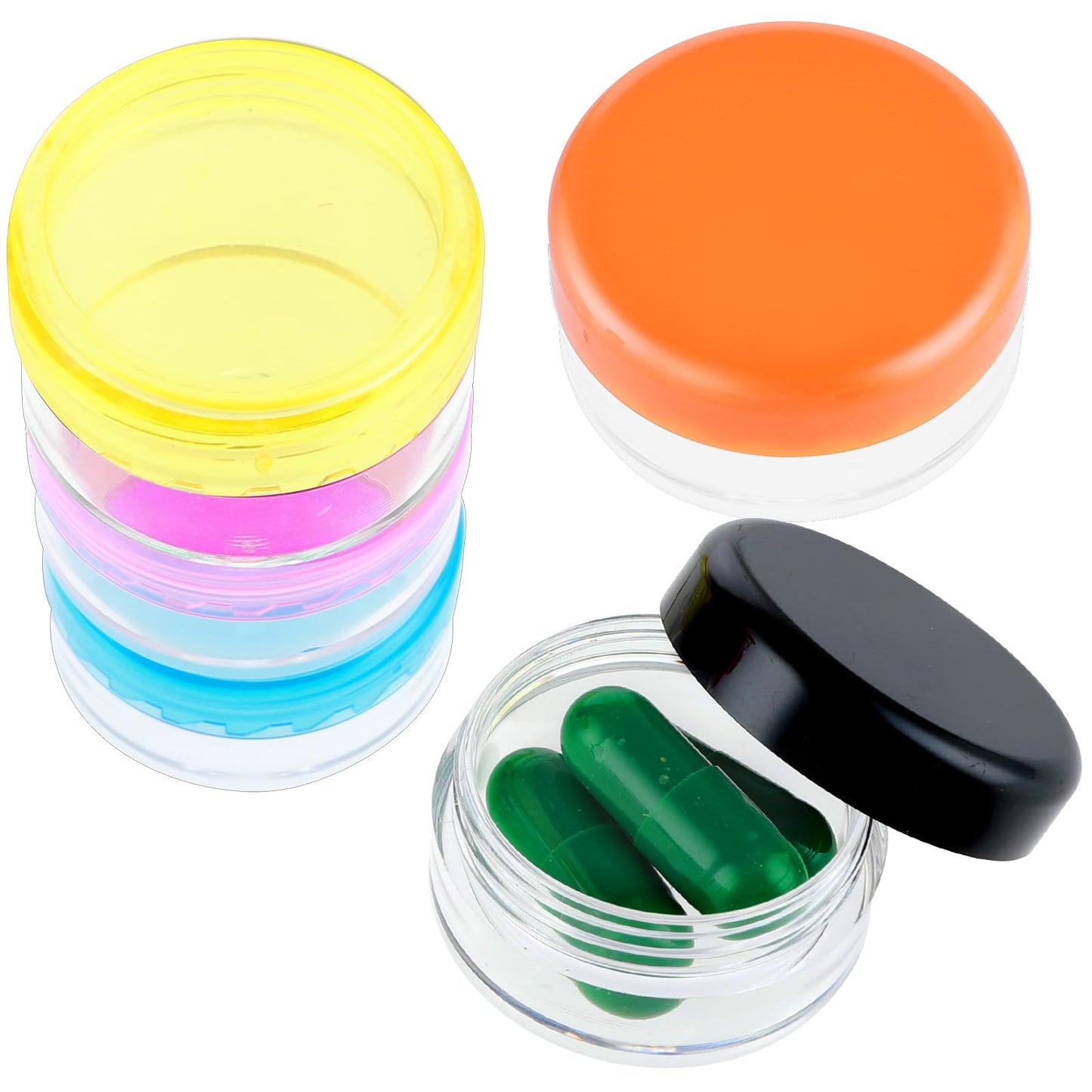 Dimeho 5 Pcs Small Pill Organizer Box, Travel Pill Case Holder Portable Daily Mini Pill Container BPA Free, Medicine Storage Container for Purse Pocket Briefcase(Blue, Orange, Yellow, Black, Rose Red)