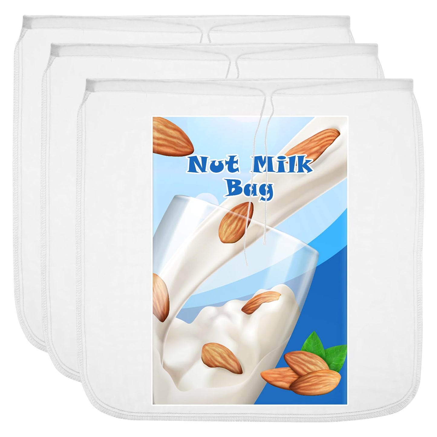 Sibba 3Pcs Nut Milk Bags, 12"x12" Cotton Heavy Muslin Bag, Reusable Almond Milk Bag, All Purpose Food Strainer for Milk, Juice, Coffee, Tea