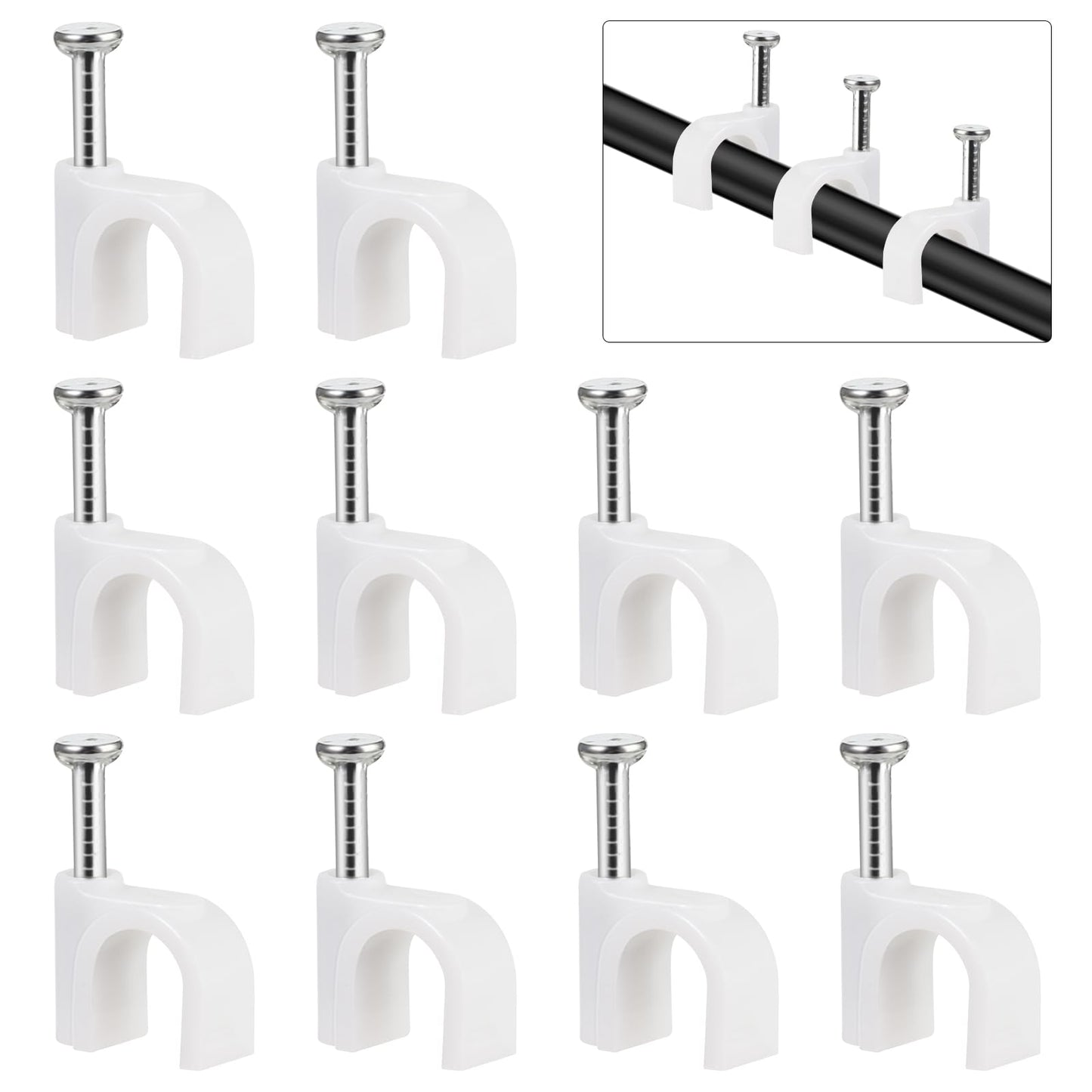 100 Pcs Cable Wire Clips, Wall Wire Clips for Cable Management Wire Organizer for Desk Phone USB Charger Holder for The Wall Under Desk Christmas Lights Car Dash Cam Ethernet Electric Wires